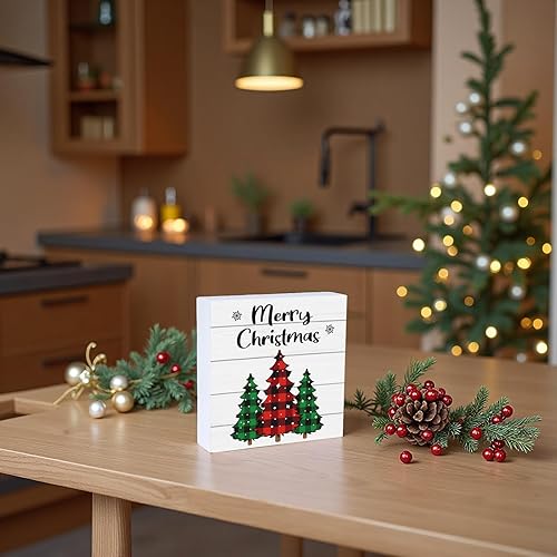 Miniatura 5 de Decoración de mesa de Navidad, decoración de Navidad, interior, hogar, oficina, baño, búfalo, caja de madera, letrero de madera rústica, decoración