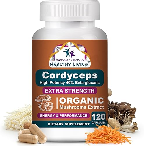 Cancer Sciences Cordyceps Cápsulas de suplemento de hongos  1,500 mg de complejo orgánico de hongos para el bienestar, 40% beta-glucanos de alta