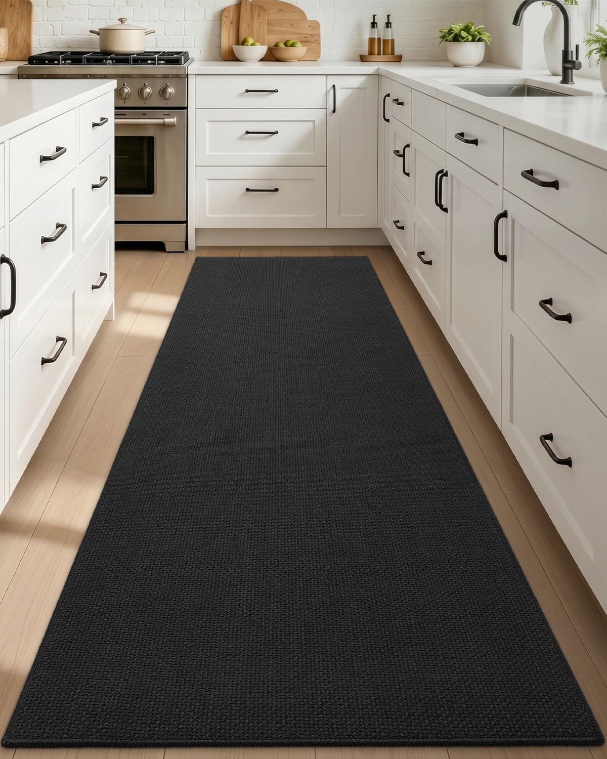 COLOR&GEOMETRY Thin Kitchen Runner 70x250cm Rubber Backed Non Slip,Black — image 1