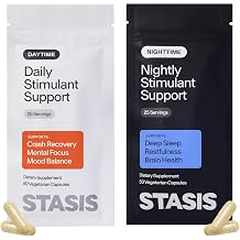 STASIS Day & Night Supplement Set for Men & Women with L Theanine, Ashwagandha, Magnesium, Melatonin & CoQ10, Energy & Focus Support Capsules, 50 Servings, 25 Day & 25 Night, Vegan, Refill Sachets