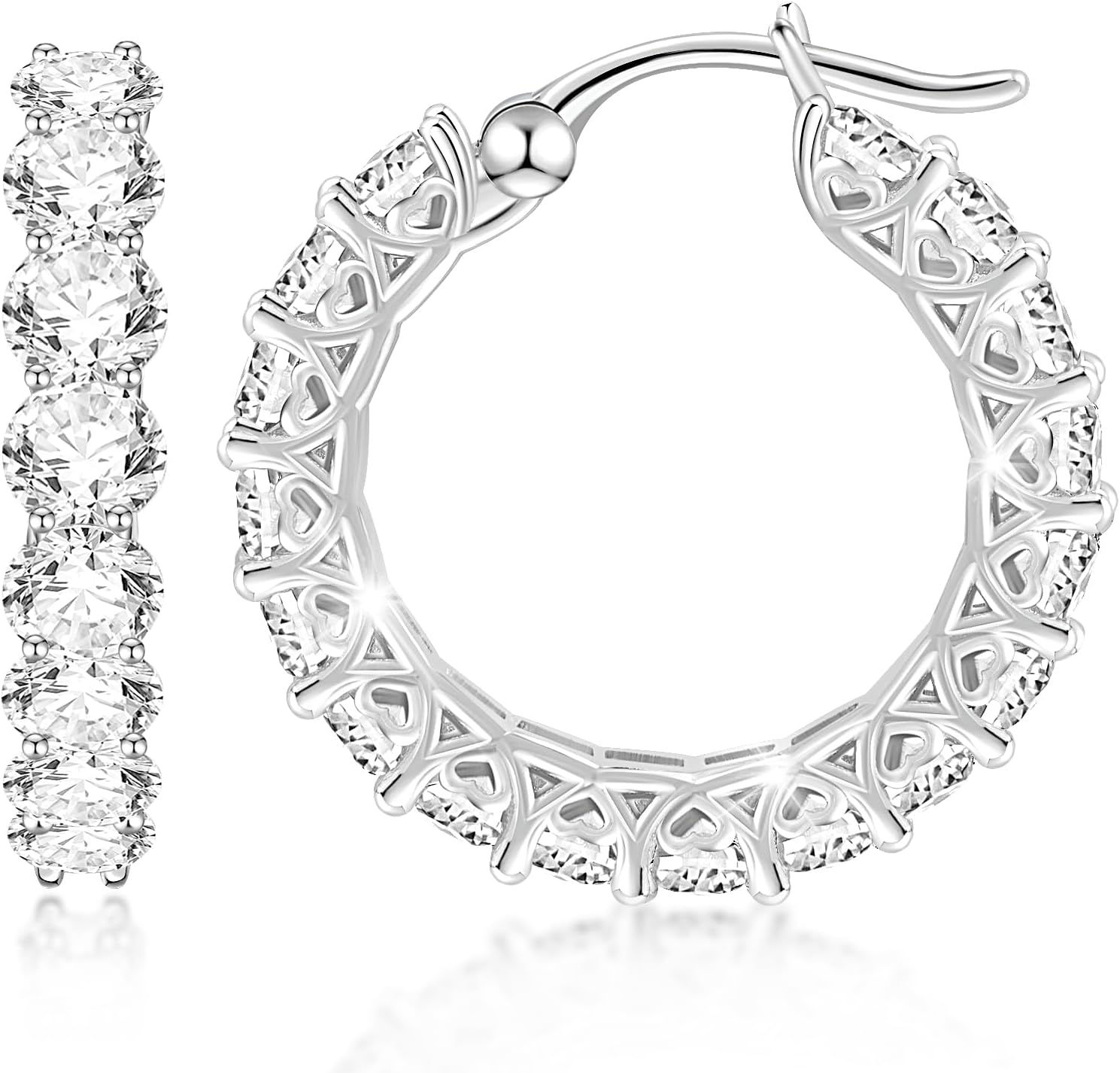 RINEY&KY 3.4CT Moissanite Earrings for Women - 18k White Gold Plated Small Hoop Earrings, Sterling Silver Huggie Earrings, Full Lab Created Diamond Huggies Hoops Hypoallergenic Moissanite Jewelry Gift for Mother Wife Girlfriend Sister