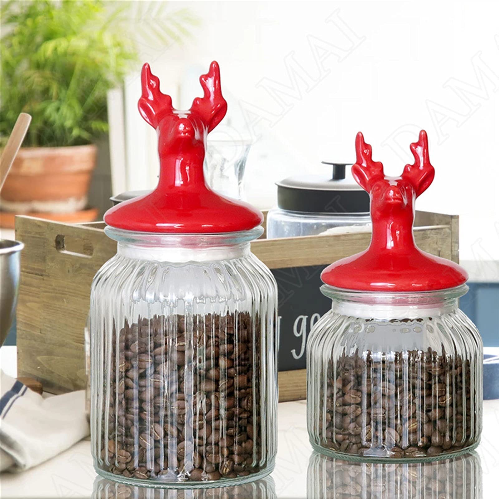 Botes para Alimentos Tarjetas de almacenamiento de vidrio europeo SELLADO PUEDE CON LA TAPA COCINA CEREAL DISPENSADOR ELK Decorativo Desktop Snacks Organizador Jar Decoración del hogar Moderno Botes H
