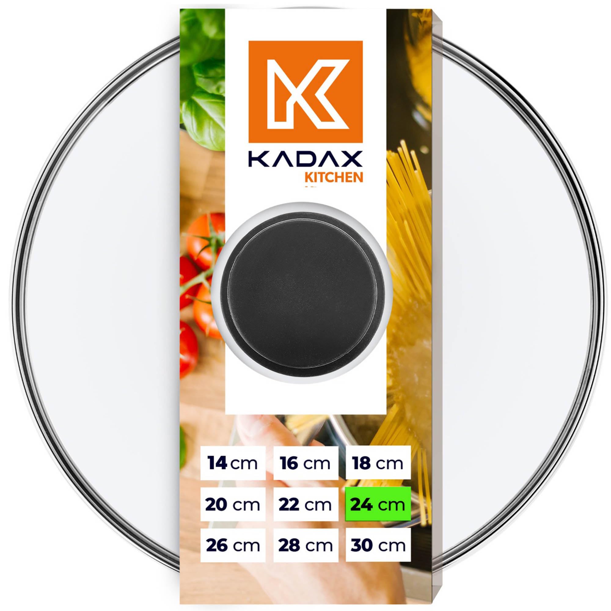 KADAX Glasdeckel mit Griff aus Silikon, hitzebeständiger Deckel für Topf ⌀14-30cm, Deckel mit Dampfloch, Universaldeckel in verschiedenen Größen, leichter Topfdeckel, rund (24cm, schwarz)