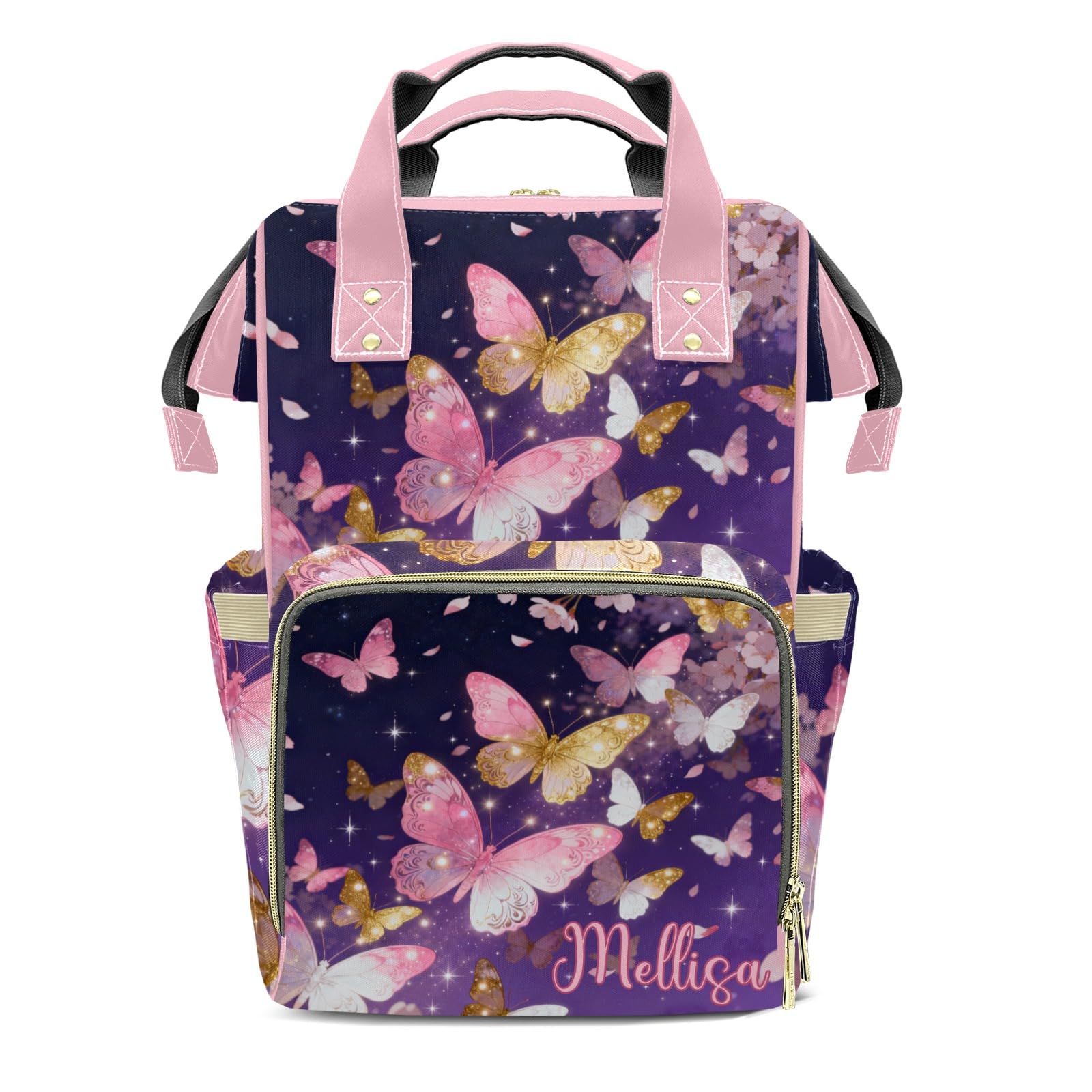 Personalized Diaper Bag Backpack Gift Watercolor Pink Butterfly Large Capacity Nappy Bag: Designed for Travel &amp; Everyday Use