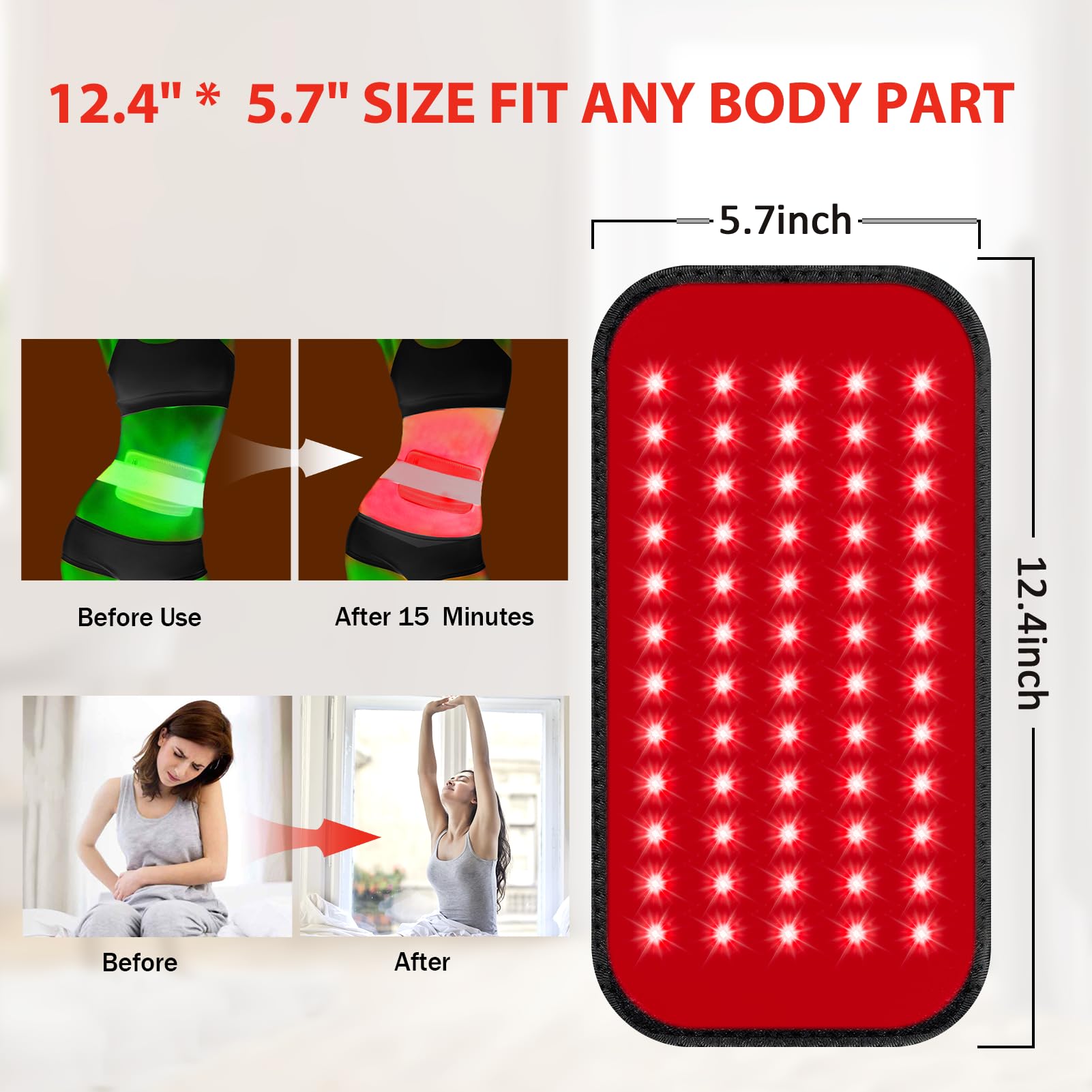 Red Light Therapy for Body, 660nm 850nm Infrared Light Therapy Pad, Wearable Wrap with Timer Remote Control for Back Shoulder Waist Knee, Infrared Light Device Home Use, 12.4'' x 5.7'' Large Area 1