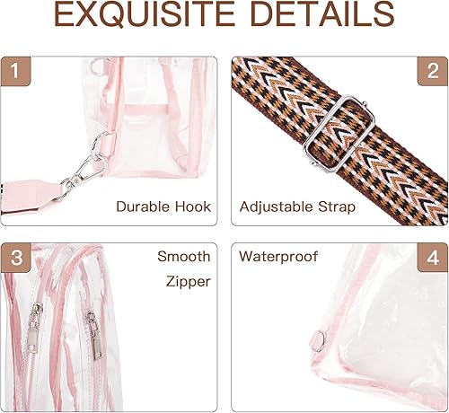 Miniatura 4 de Telena Bolsa bandolera transparente, cangurera transparente aprobada para estadios, bolsa cruzada para mujer, bolsa de pecho transparente resistente