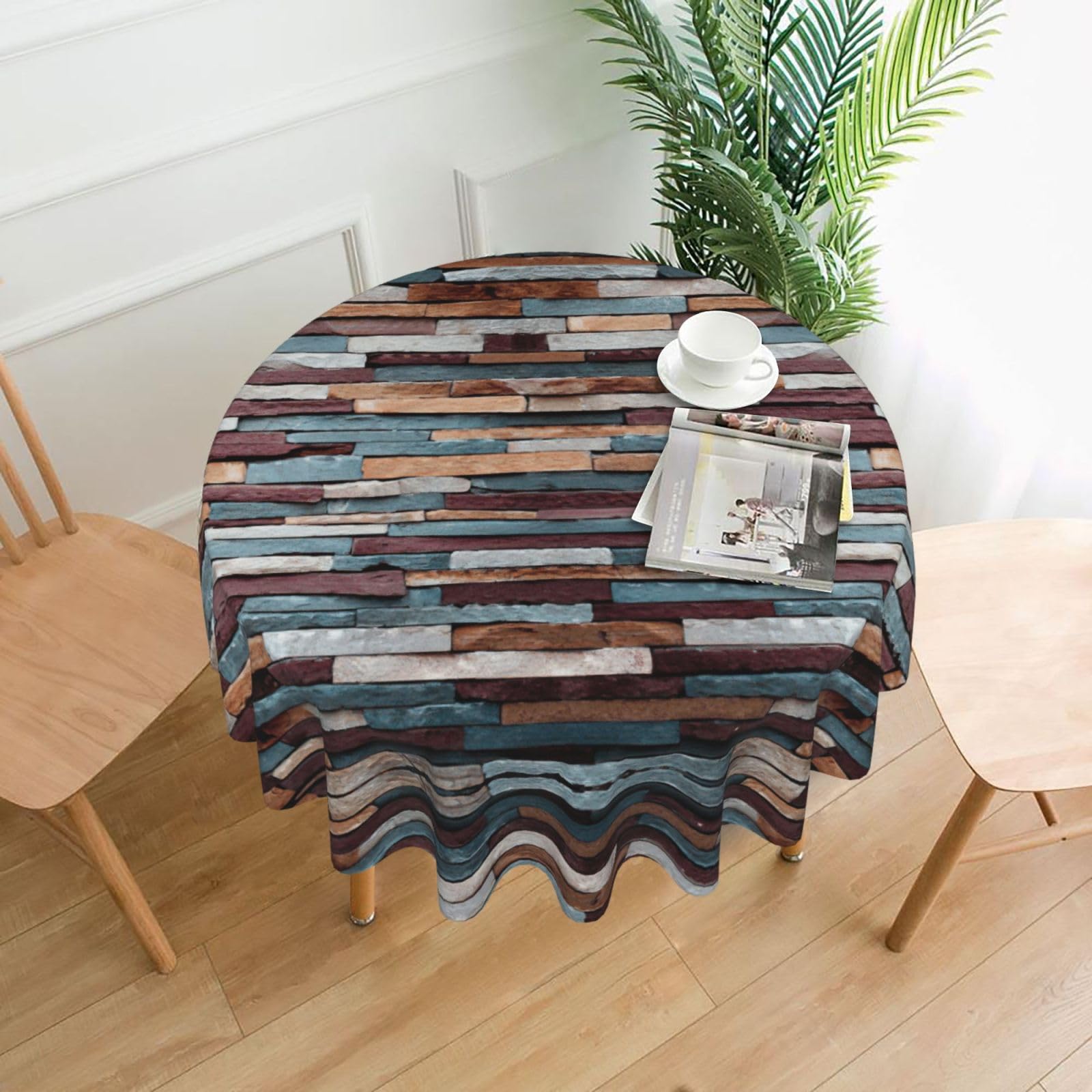 SDEGTHO stone Print Modern Retro Round Tablecloth 60in Polyester Fabric Cover for Party Dining Table Washable