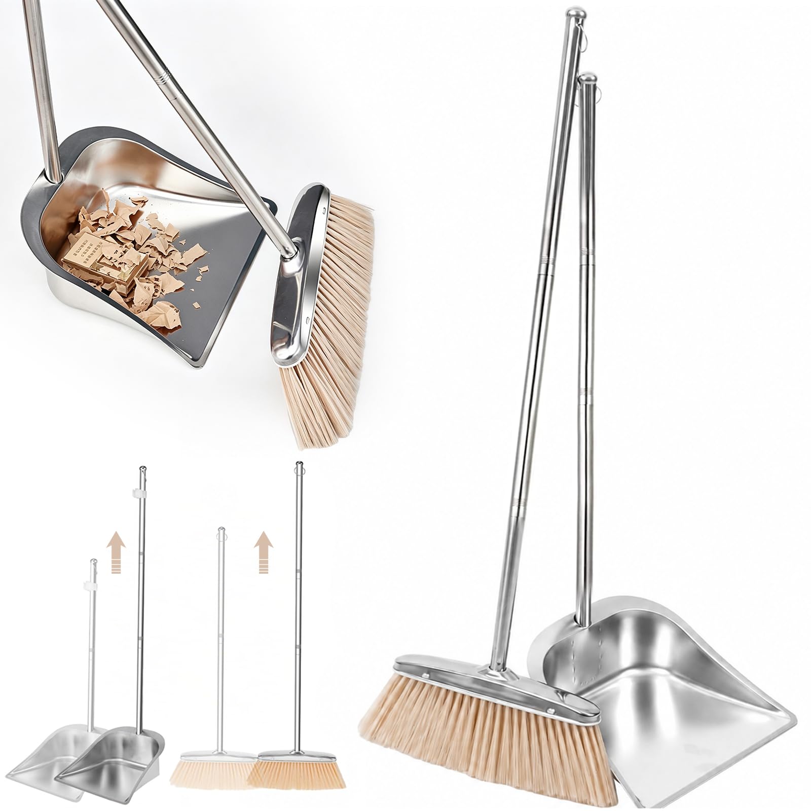 DASIAUTOEM Juego de escoba y recogedor, recogedor y cepillo con mango largo, juego de recogedor vertical con mango largo de 118 cm, barredora y recogedor Combo para oficina, cocina, pasillo, suelo