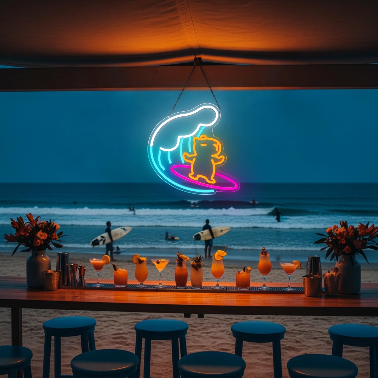 Surfendes Capybara Neon Schild niedliche Tier Dimmbar LED Schilder für Kinderzimmer USB Capybara Nachtlicht lustige Leuchtreklame für Kinderzimmer Spielzimmer Bar Strand Party Geschenk