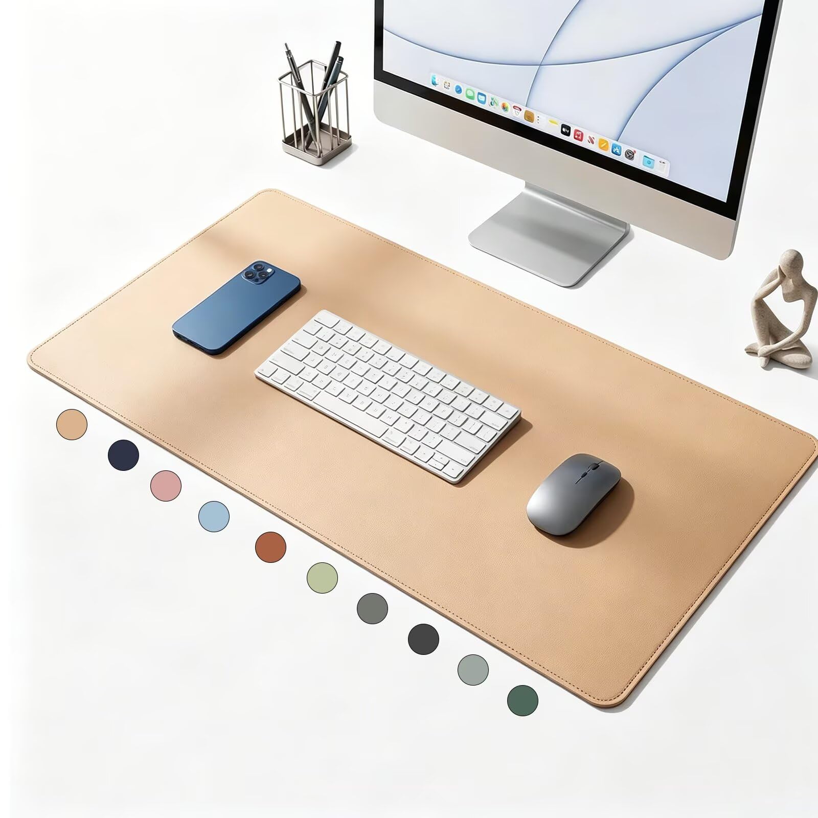 LCYFBE Non-Slip Desk Mat, Waterproof Desk Pad Table Protector, Easy Clean Laptop Mat Large Mouse Pad Leather Writing Mat with Suede for Office/Home/Decor (Golden, 40 x 60cm)