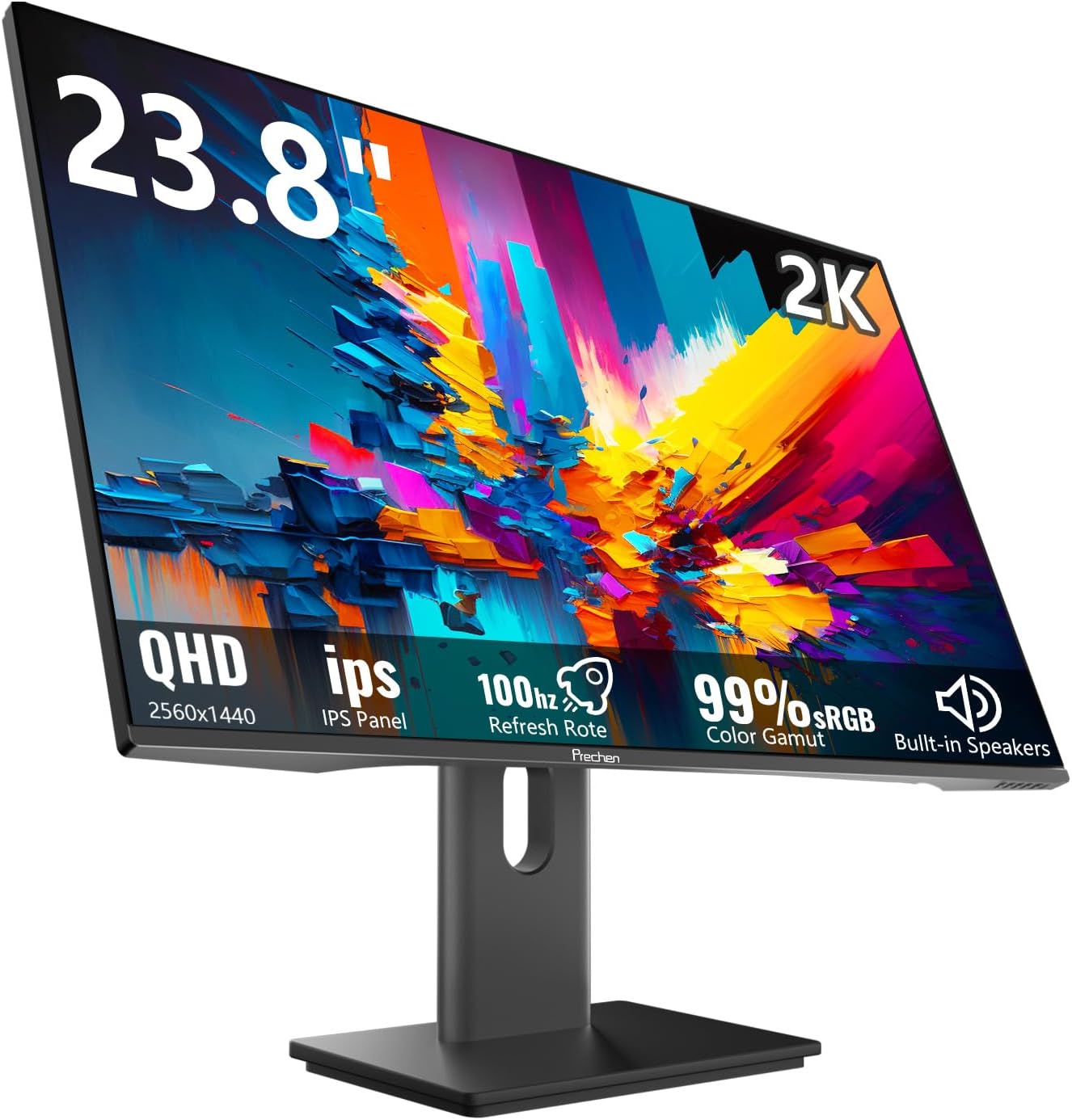 23.8 Inch PC Gaming Monitor QHD 2560x1440 2K 100Hz, 2ms, Built-in Speakers, HDR, 99% sRGB IPS LED Computer Screen with HDMI/DP Ports, AMD FreeSync Compatible, VESA Supports, Black