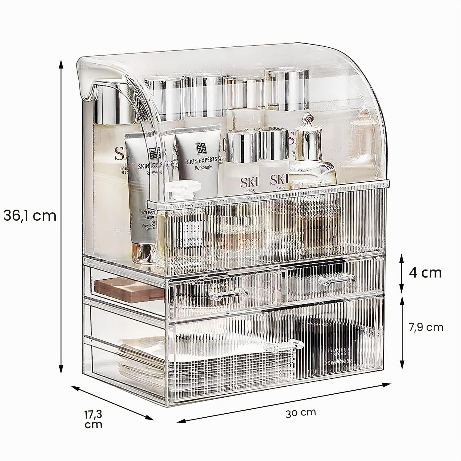 Organisateur de maquillage de rangement, boîte de rangement pour cosmétiques en acrylique de grand format avec tiroirs, boîte de rangement pour parfum et maquillage avec couvercle étanche pour