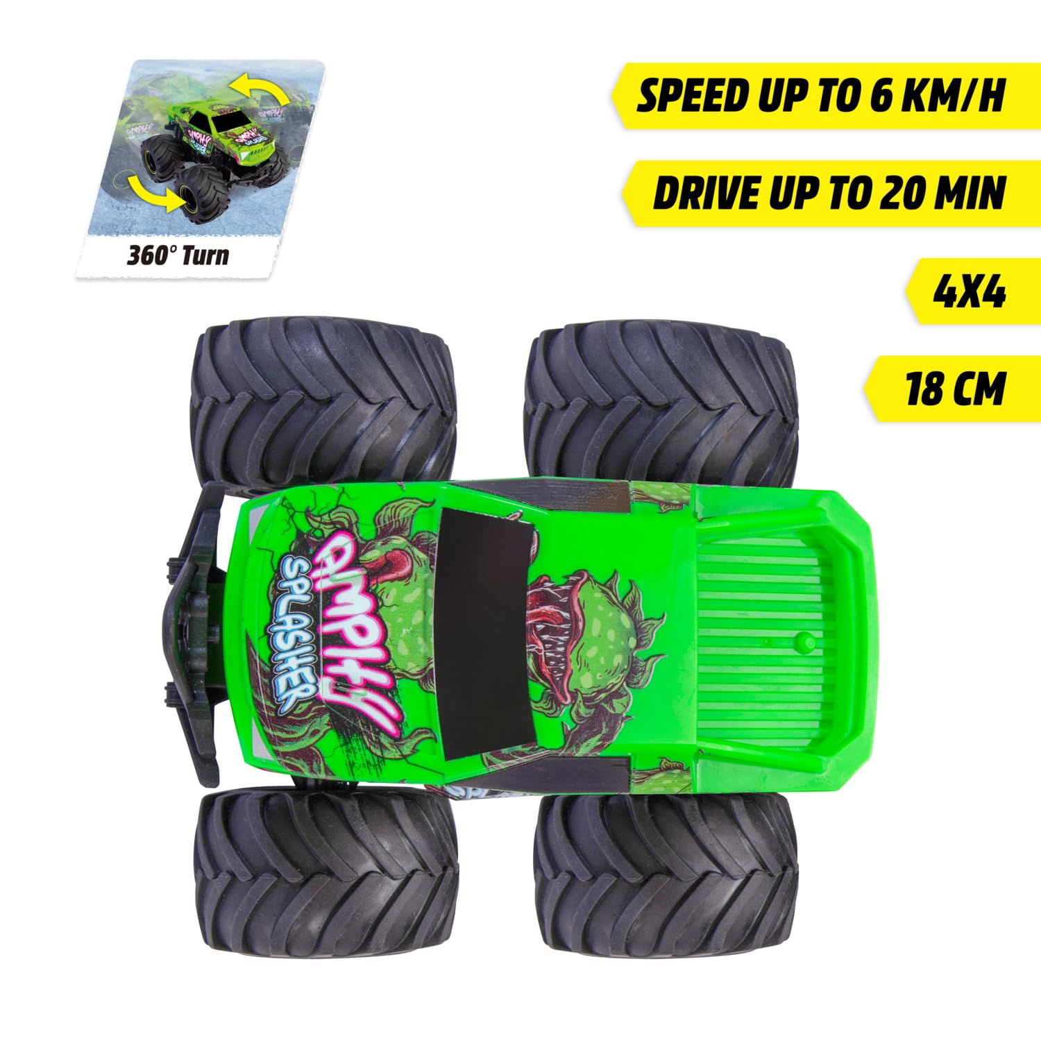 Dickie Toys – RC Amphy Splasher 18 cm, ferngesteuertes Amphibien Fahrzeug für Kinder ab 6 Jahren, 4x4 Antrieb, 360° Drehung, schwimmt im Wasser, mit Controller Akku USB Kabel, grün