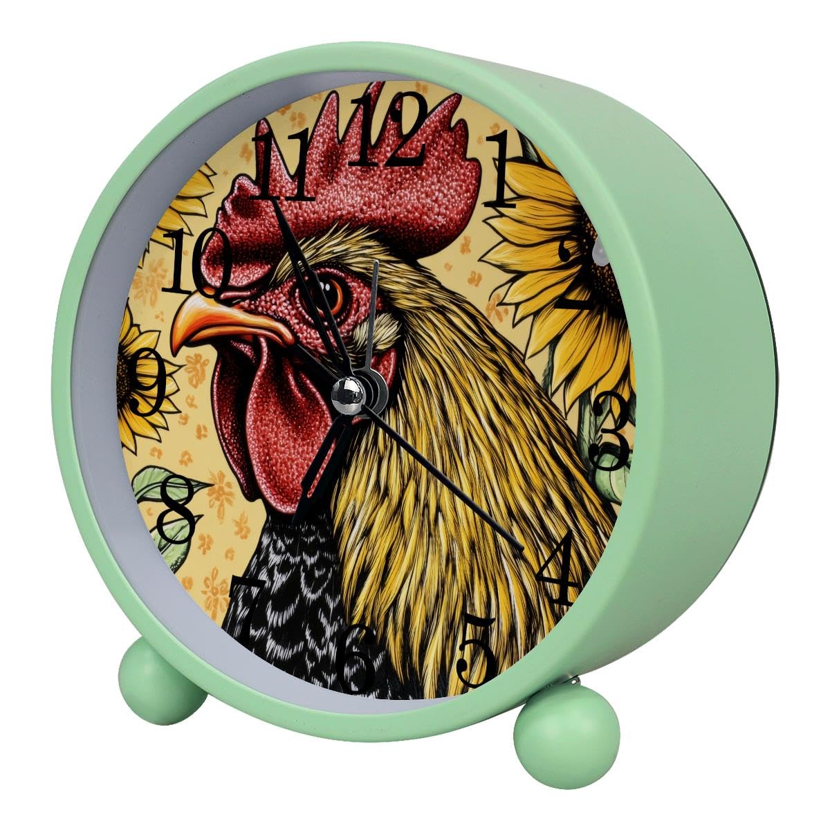 Luoweisi Alarm Clock Sunflower Rooster, Silent Non-Ticking with Night Light