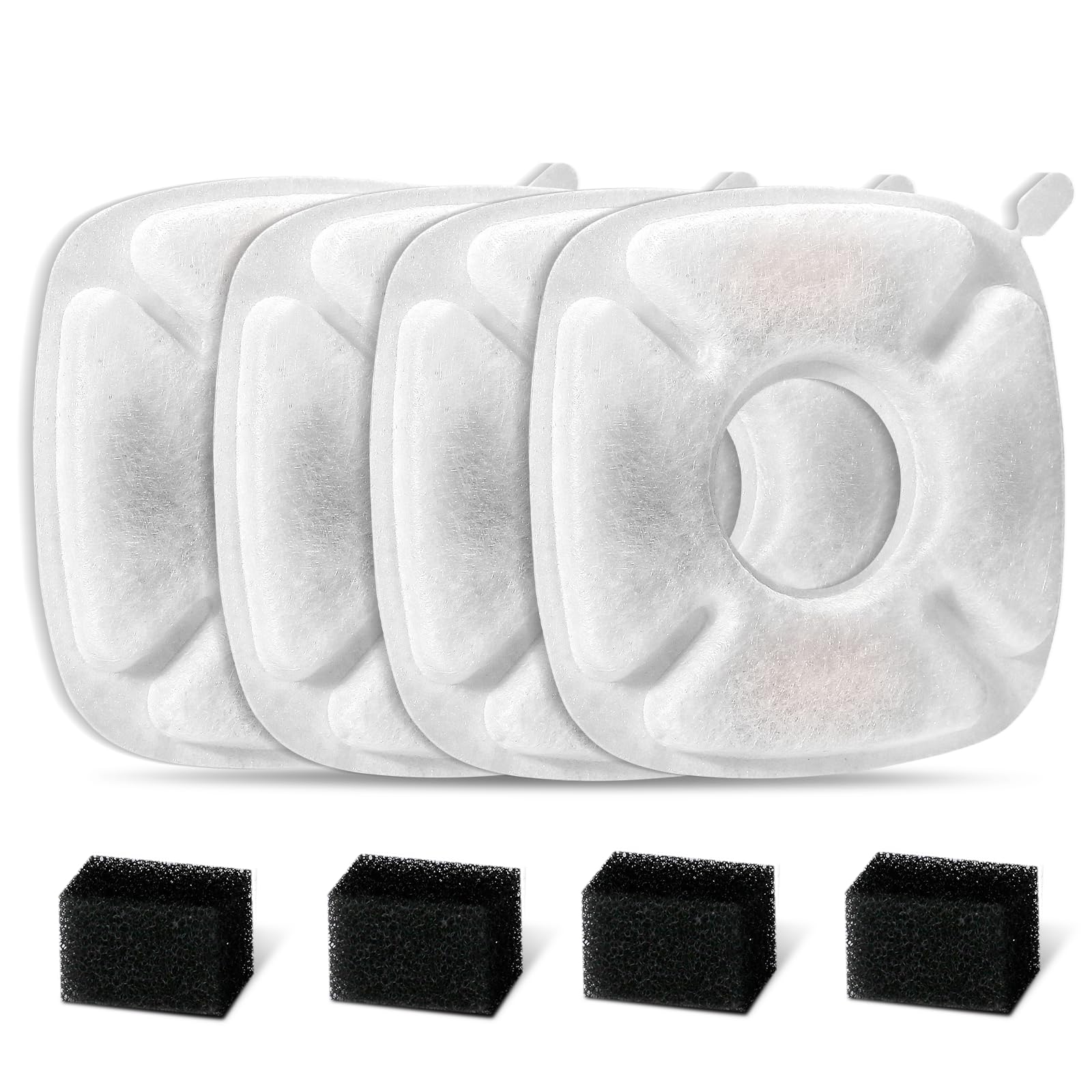 8 Pcs Cat Fountain Replacement Filters for Veken 95Oz/2.8L Automatic Pet Fountain and Stainless Steel Cat Water Fountain Dog Water Dispenser (4 Carbon Filters+4 Sponge Filters)