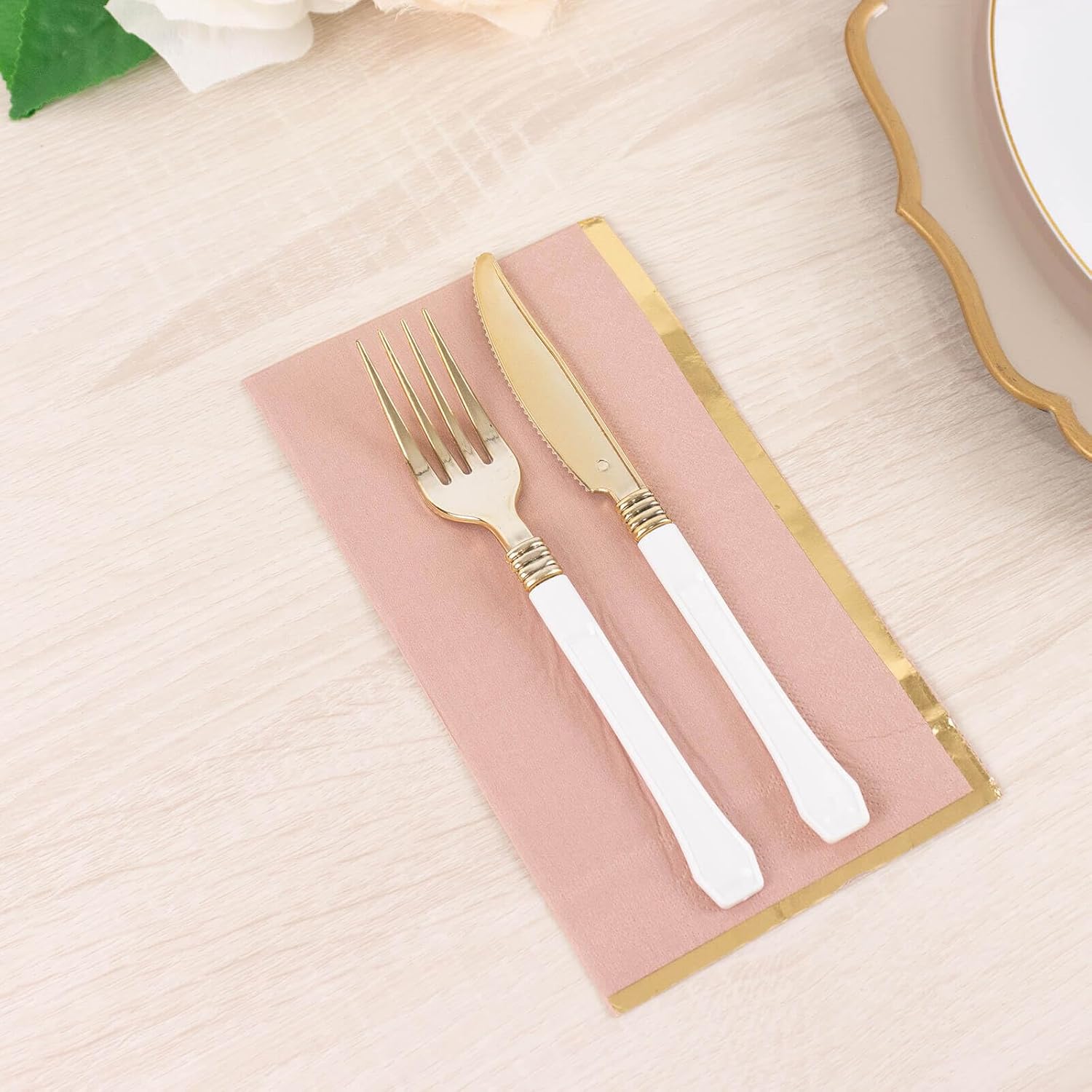 Efavormart 50-Pack Dusty Rose Dinner Paper Napkins with Gold Foil Edge, Soft 2-Ply Disposable Party Napkins for Romantic Bridal Showers and Tea Parties
