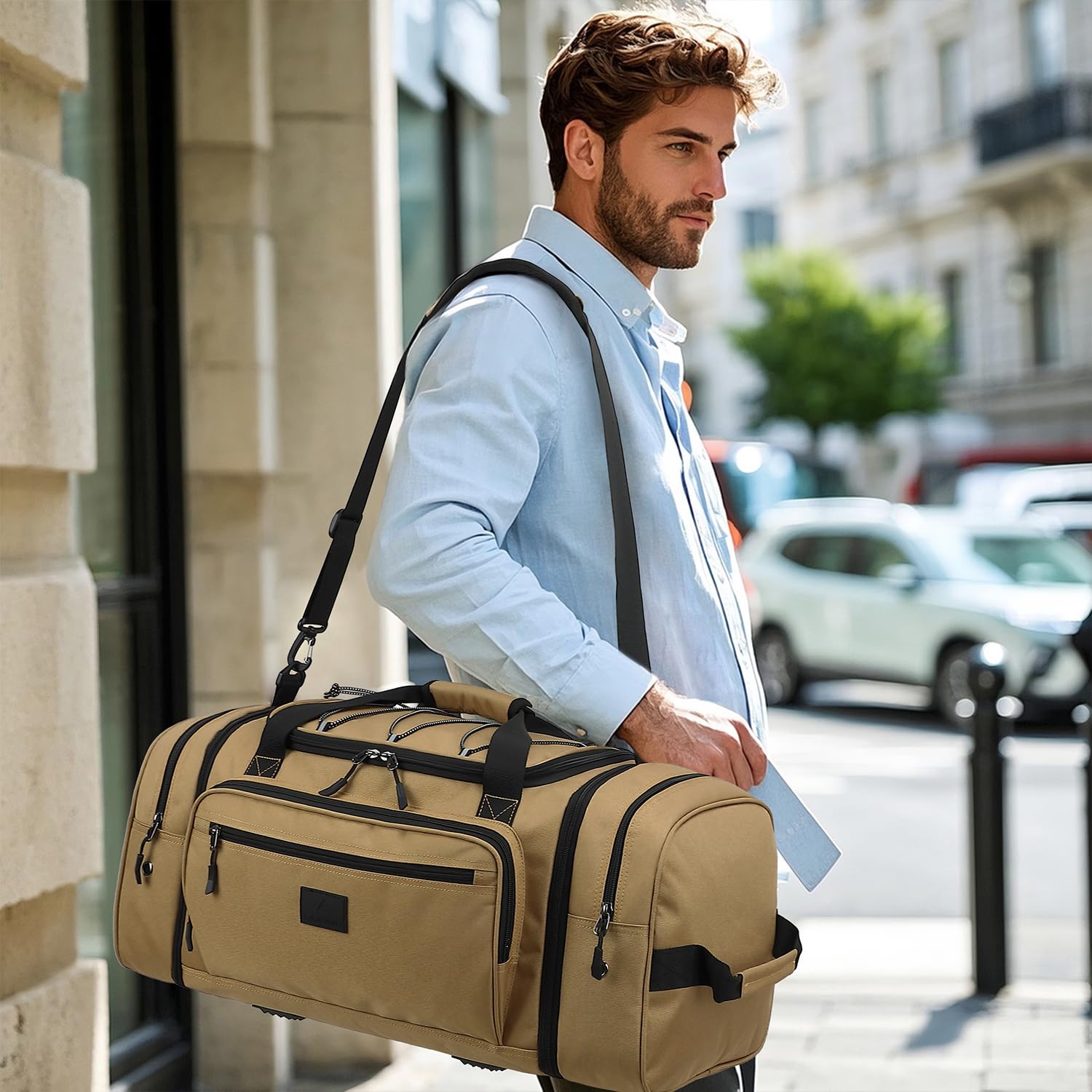 Laripwit Extensible Sac de Voyage Homme 45-50L Sac Weekend Femme Leger pour Camping Grand Sac de Sport Fitness, Marron