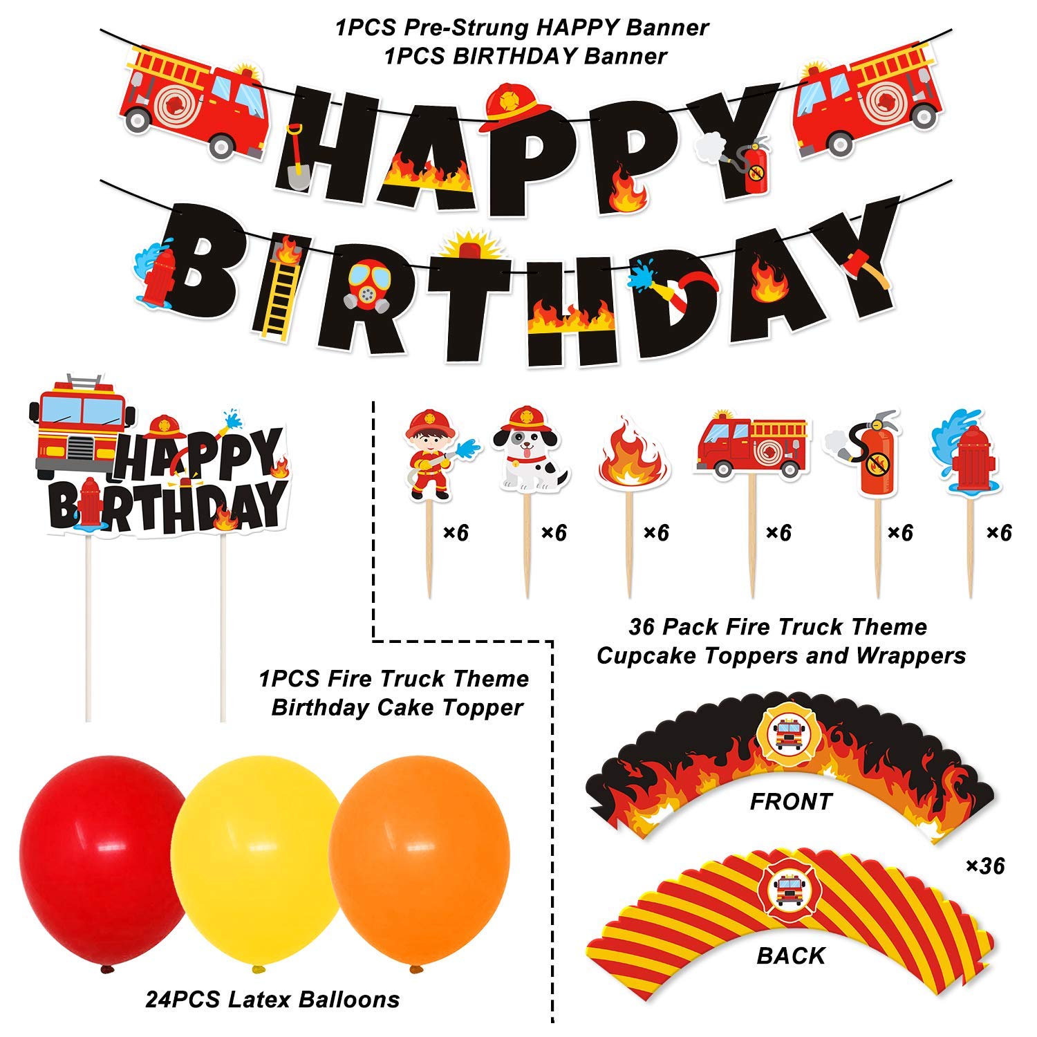 Buy Fire Truck Birthday Party Supplies Fireman Banner Cake Topper