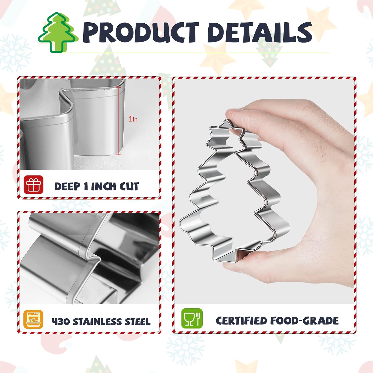 FUSOTO 6PCS Christmas Cookie Cutters, Holiday Xmas Cookie Cutters
