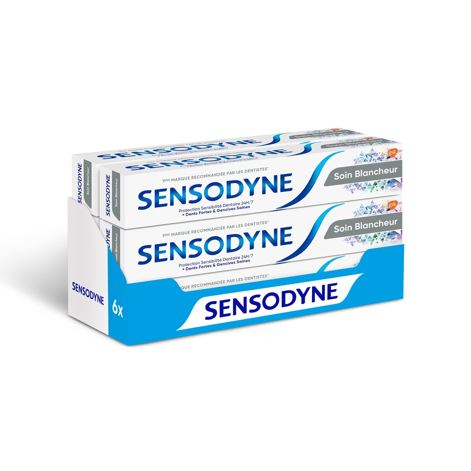 Sensodyne Whitening Zahnpasta, Pflege, 24 Stunden Schutz gegen die Empfindlichkeit der Zähne mit einer Aufhellungswirkung, 6 x 75 ml