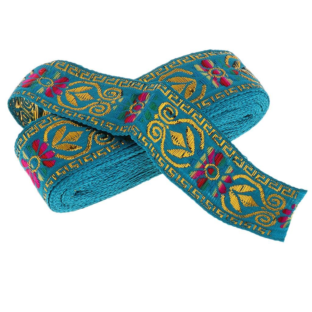 Sharplace Jacquard Braid Embroidered Ribbon Craft Sewing Retro Boho Ethnic Ribbon for Sewing Crafts Projects, 7m, 6 Styles to Choose - Lake Blue