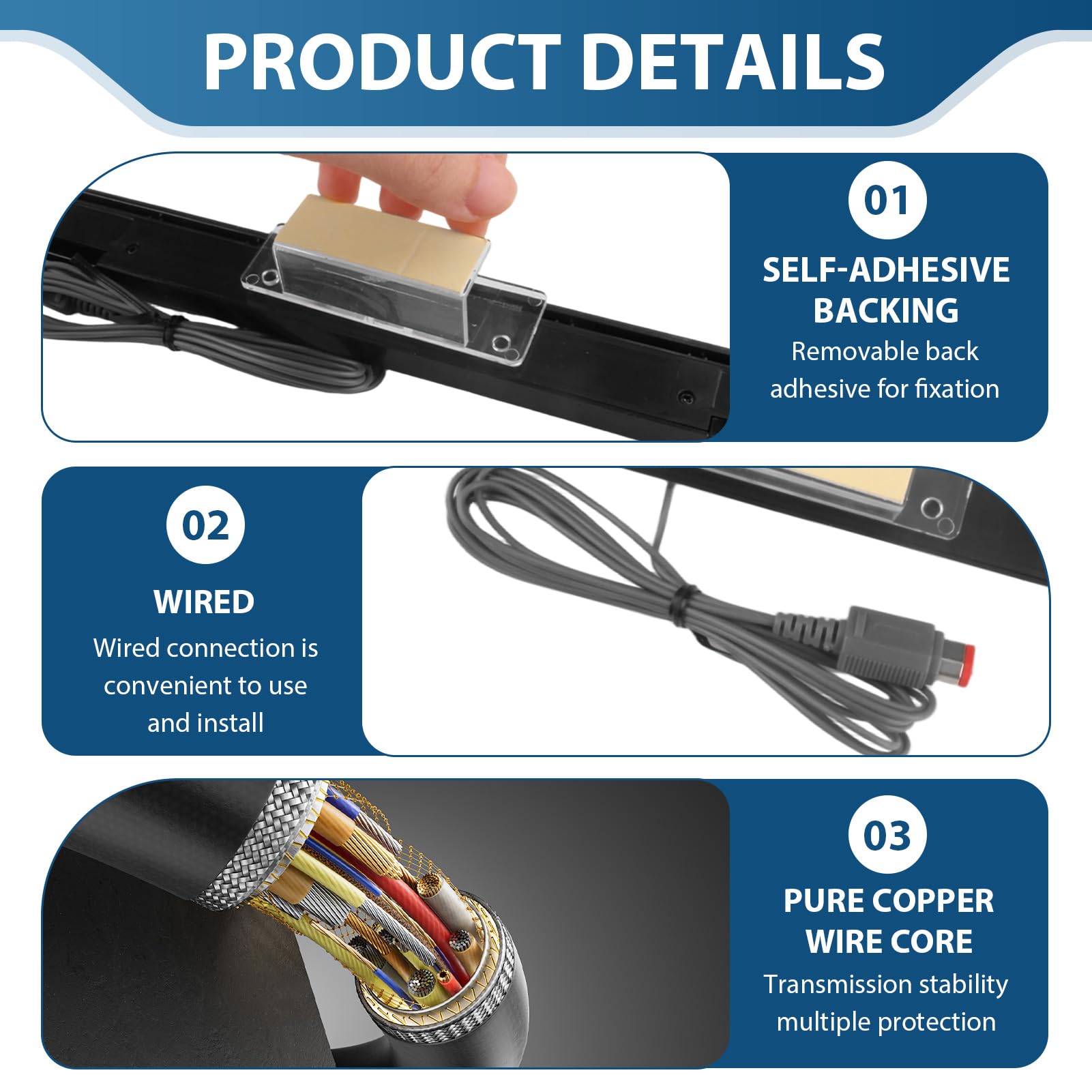 Barre Capteur,Capteur Wii Sans Fil,Capteurs Récepteur Sensor Bar Filaire | de Remplacement à LED à Rayons Infrarouges, avec Support Transparent, Compatible Console Wii et Wii U