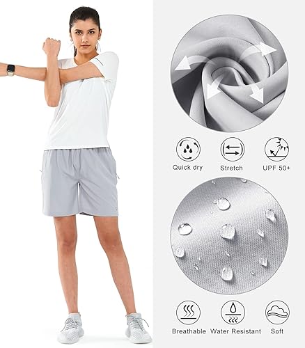 Miniatura 5 de NORTHYARD Pantalones cortos deportivos de senderismo para mujer de secado rápido ligeros para correr gimnasio entrenamiento con 3 bolsillos con
