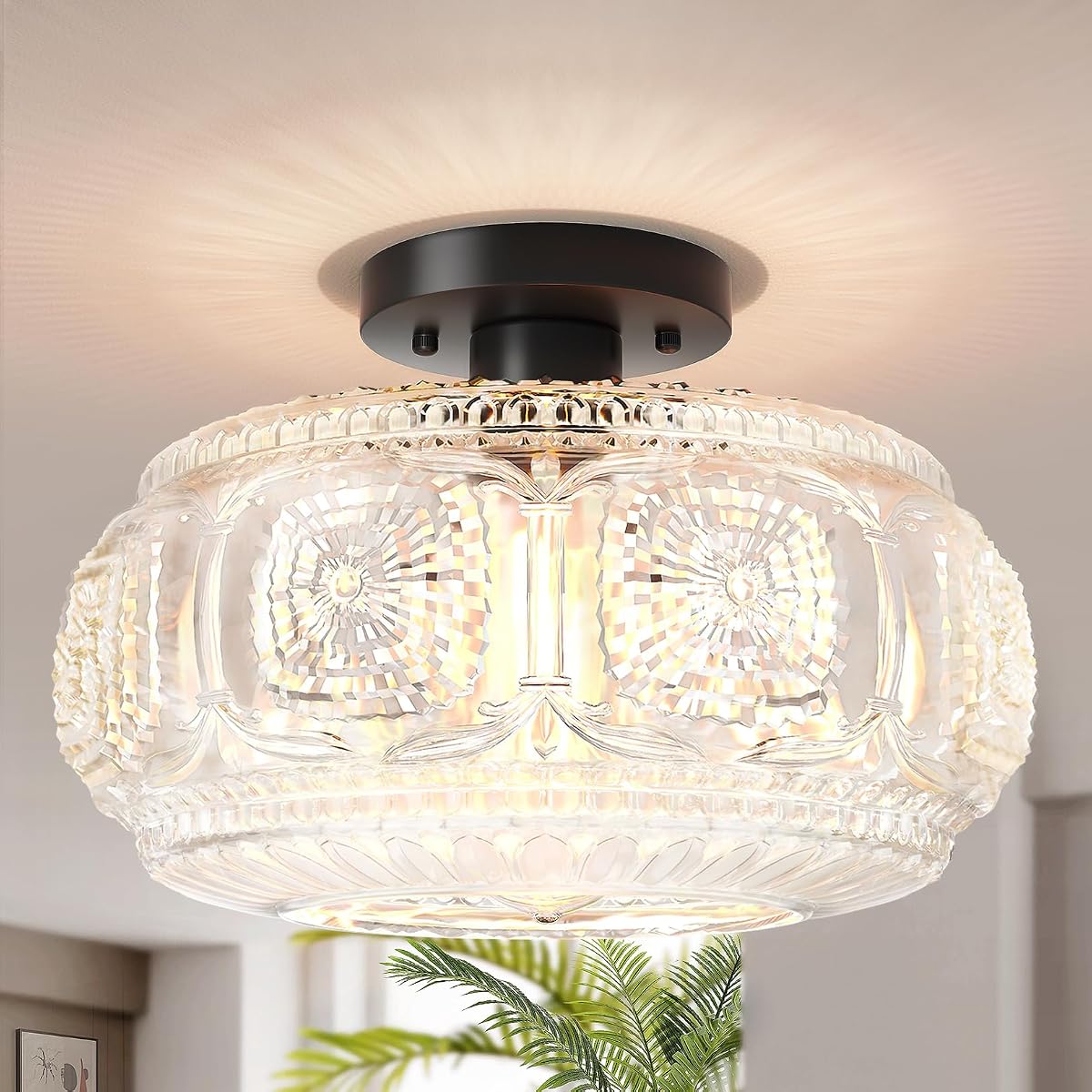 OYKYOHEI Semi Flush Mount Ceiling Light Upgraded 12 inch Larger Black Glass