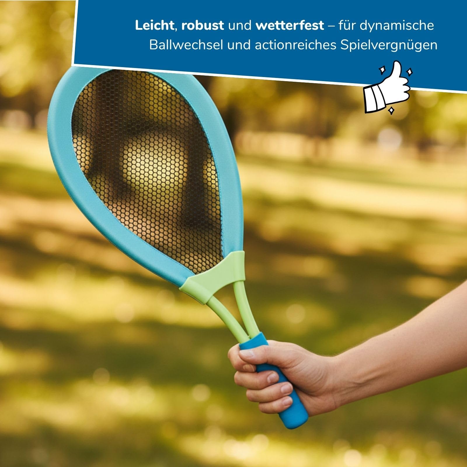 alldoro 68781 Outdoor Set - XL Federball, Soft Tennis & Schweifball, 2 Rückschlagspiele mit XL-Schläger & Kometenball, für Garten & Strand, ab 5 Jahre