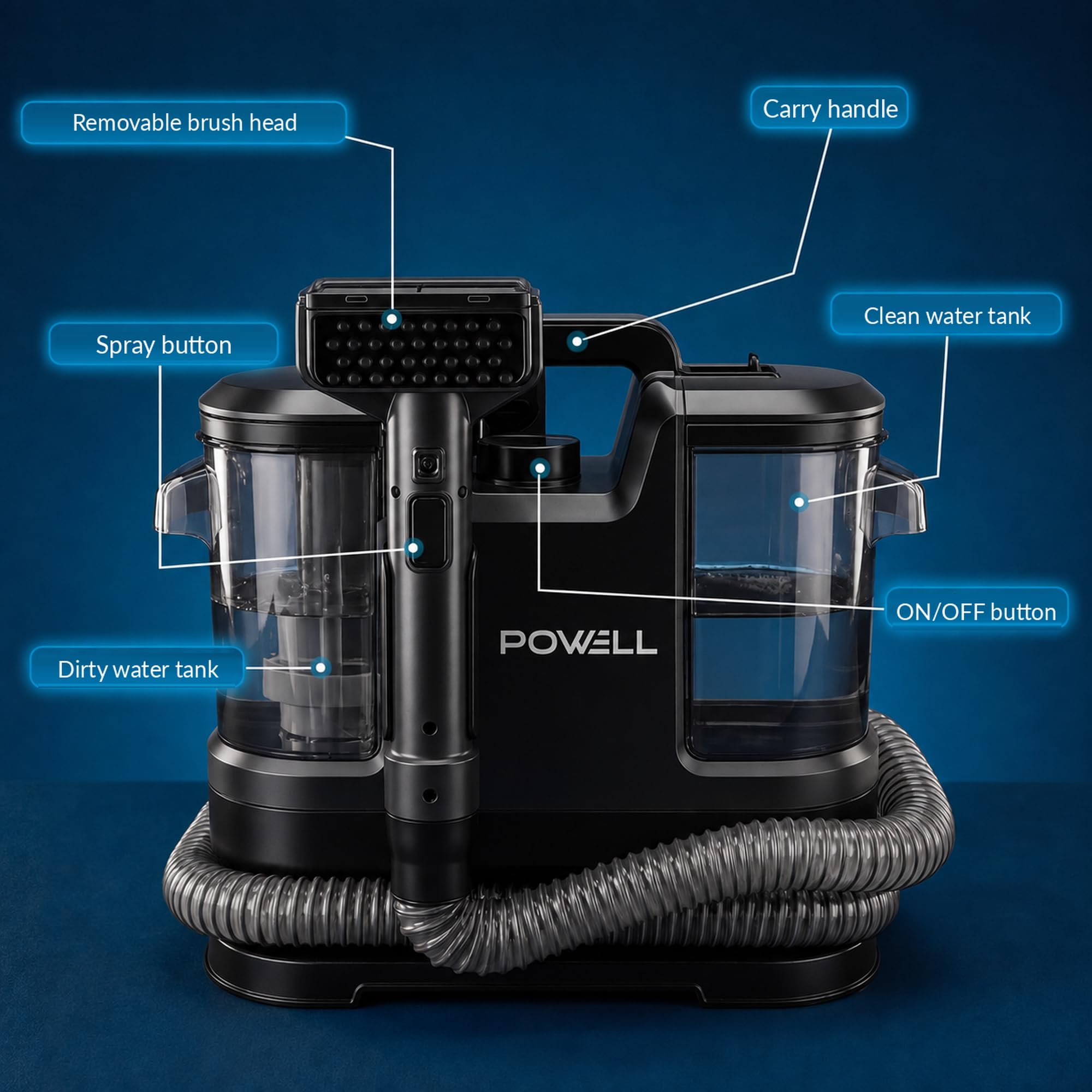 Powell SpotPro600 Shampouineuse 600 W, 18 kPa, canapé et tapis, noir