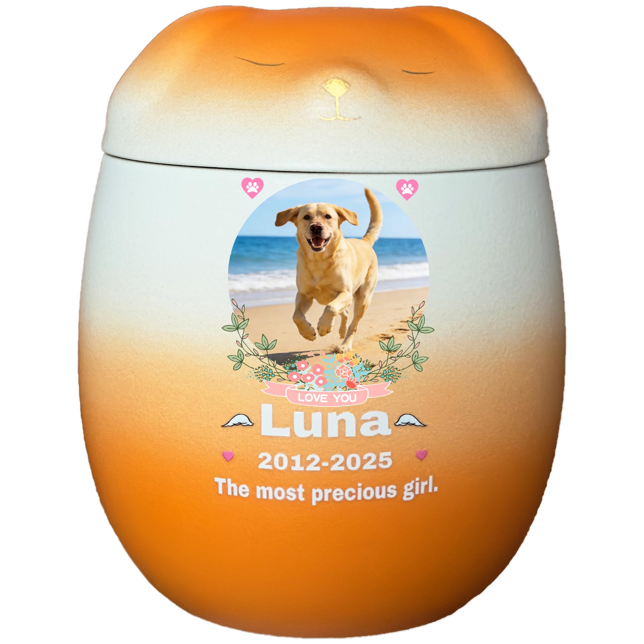 Personalized Dog Urn,Pet Urns for Dogs,Pet Cremation Urn,Dog Urns for Ashes,Urns for Dog ashes,Ceramic Urn,Memorial Box, dog loss (Large Orange Dog, Large suitable ashes โค 110 lb (not bones)) โ image 1