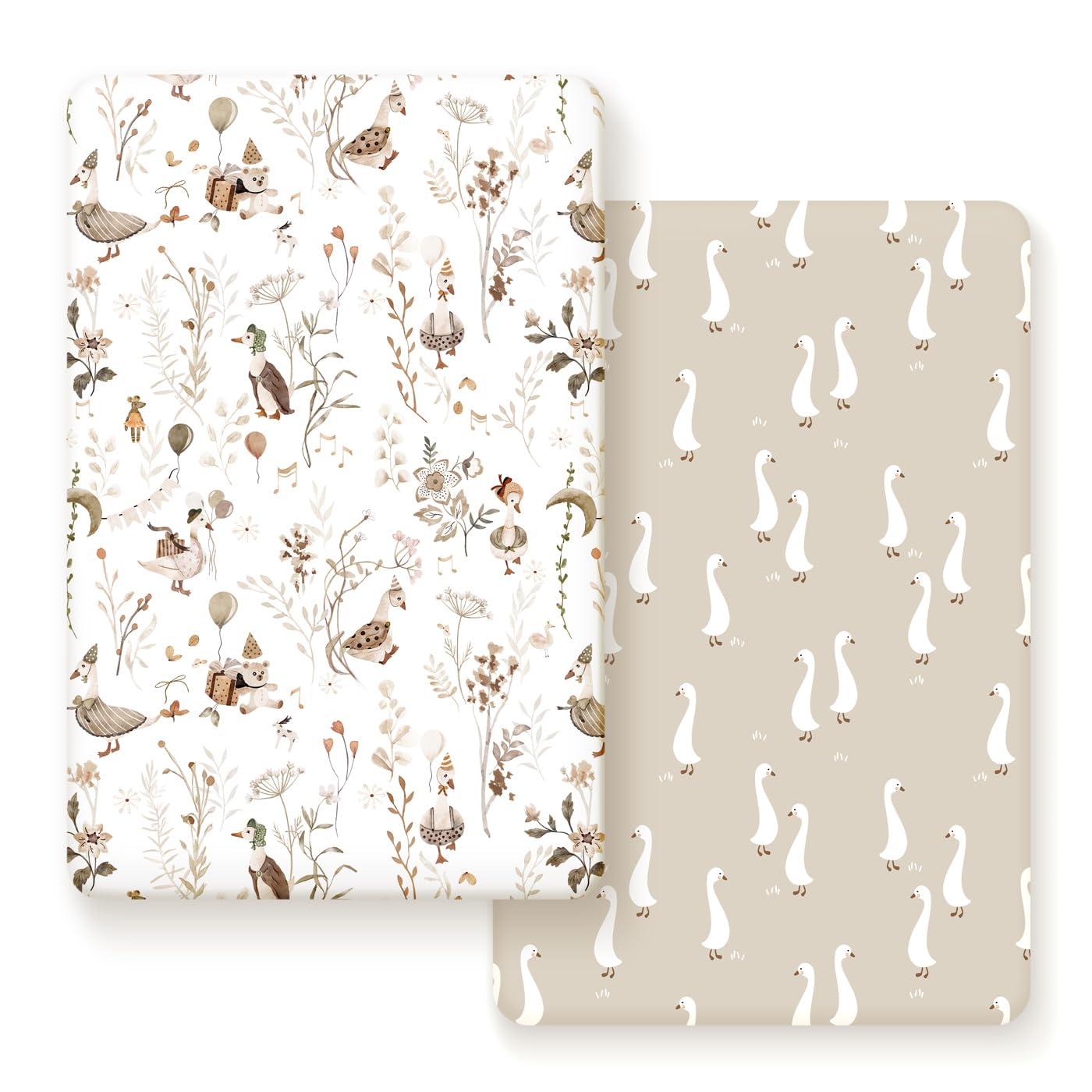 GRSSDER Stretchy Ultra Soft Jersey Knit Fitted Pack n Play Sheets 2 Pack, Portable/Mini Crib Sheets for Boys and Girls, Universal Fit for Pack N Plays Safe and Snug, Happy Farty