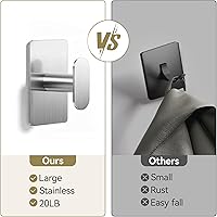 Vista 5 de pickpiff Adhesive Towel Hooks for Bathroom: 20LB Extra Strong Wall Hanger for Shower Kitchen RV Dorm Apartment, Silver 2 Pack