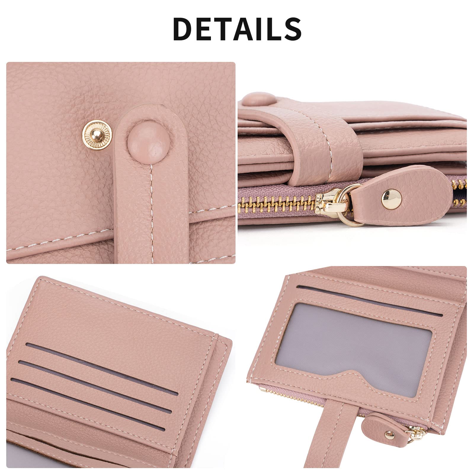 HKCLUF Portafoglio Donna Piccolo, RFID Portamonete in Pelle Cerniera Porta Carte di Credito con Tanti Scomparti(A04-Rosa)