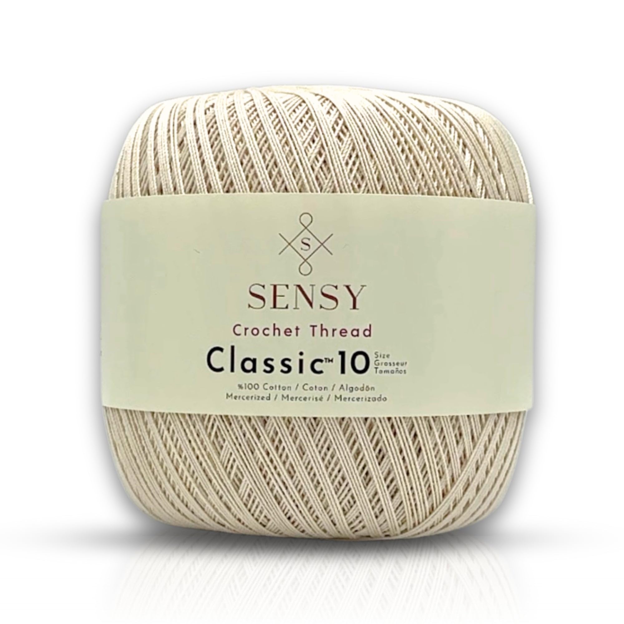 Sensy Crochet Thread Classic Size 10, 100% Mercerized Giza Cotton, 617 Yards, Gauge 0 Lace (Ecru)