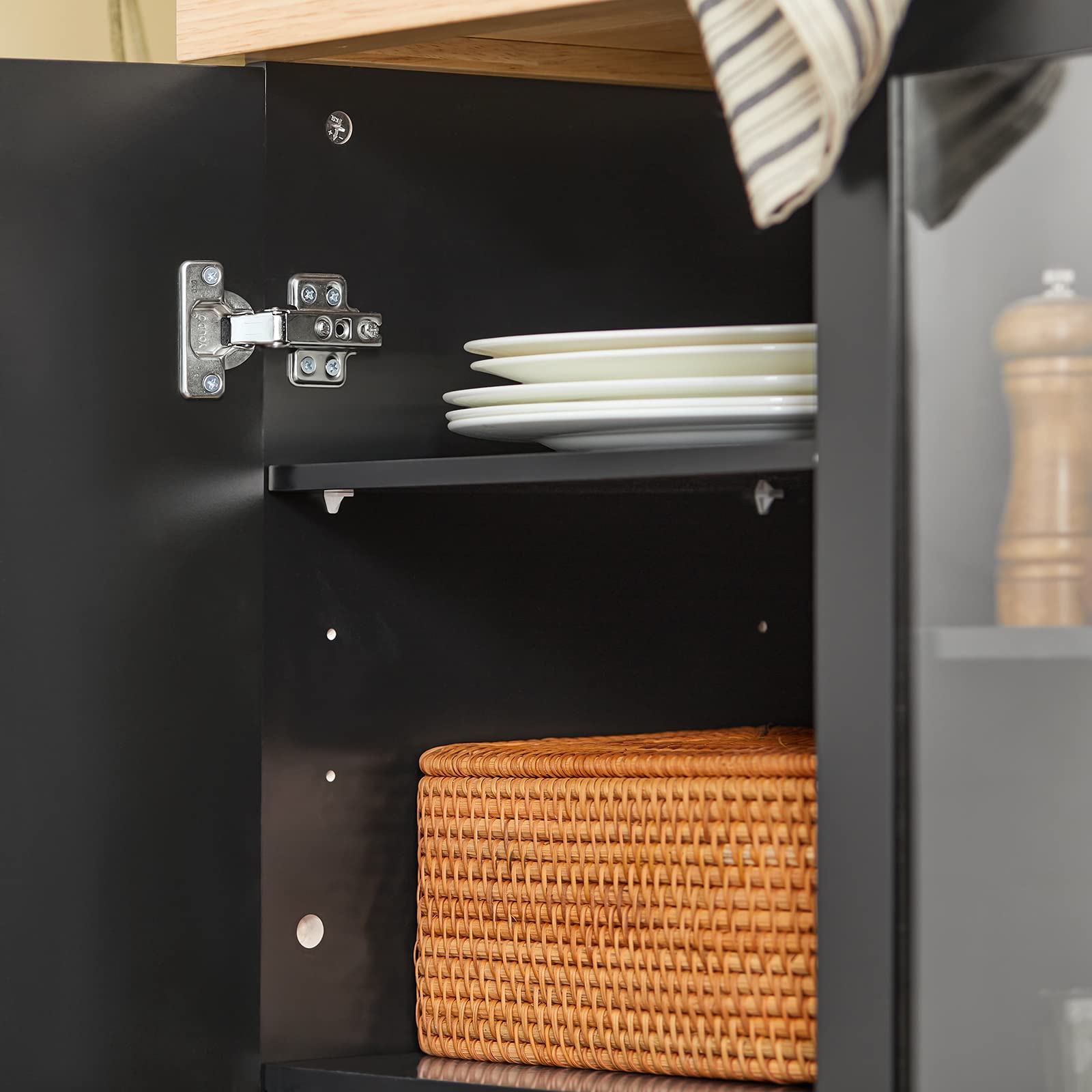 SoBuy Desserte Cuisine à roulettes avec étagère latérale 60 × 40 × 90 cm | Meuble cuisine avec placard et 2 étagères réglables sur 6 hauteurs, en MDF (E1) et verre, pour la salle à manger, FKW75-SCH