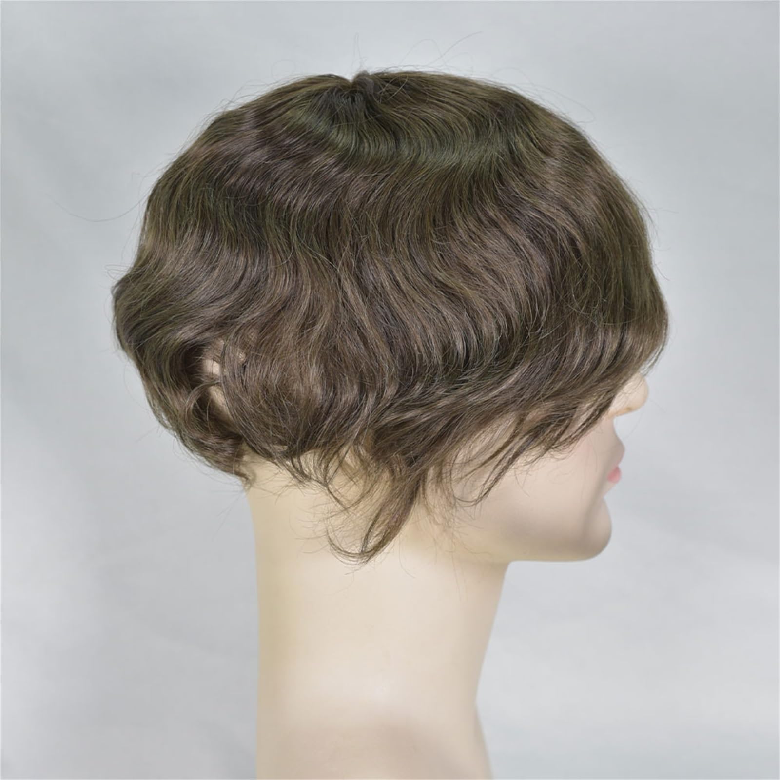 Tupé de pelo para hombres Sistema de peluca peluquín cabello humano for hombres con encaje francés y rayita PU pieza repuesto 7x9 pulgadas Sistema de cabello para hombres(4#)