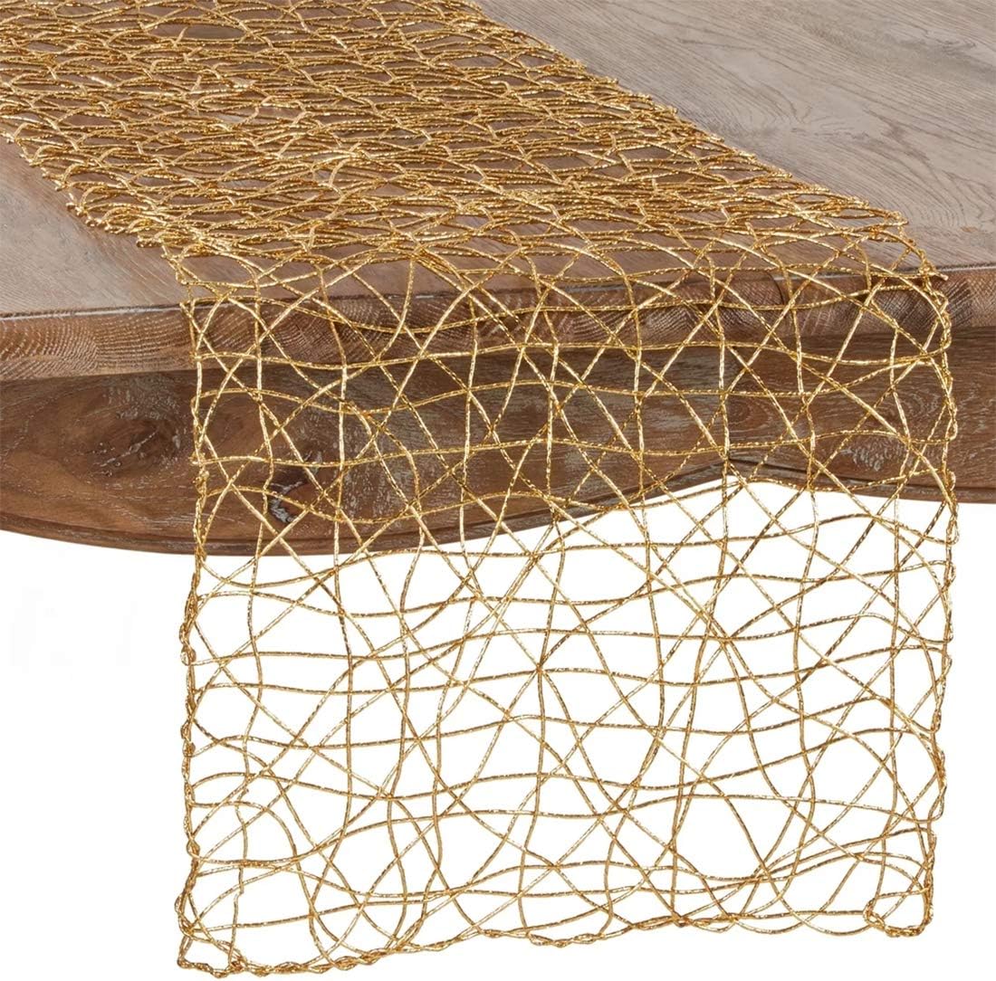 Fennco Styles Unique Wire Nest Design Runner 16 x 72 Inch - Gold Shimmer Table Cover for Home Décor, Dining Table, Banquets, Holiday and Special Occasion