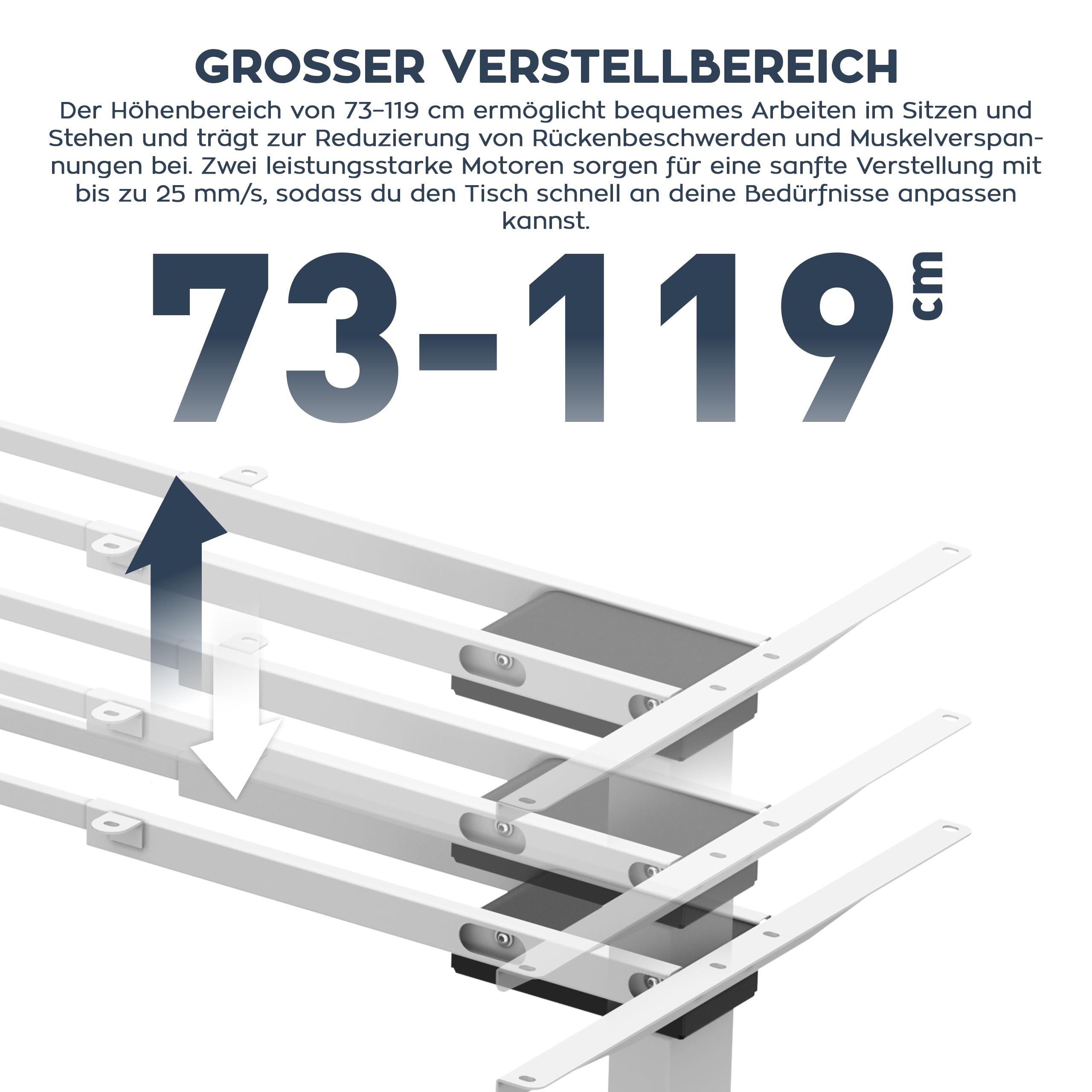 MARK ADLER Xeno 4.5 Weiß | Elektrischer Schreibtischrahmen höhenverstellbar | Ergonomisches Tischgestell | Memory-Steuerung | Metallgestell | Höhenverstellbarer Schreibtisch | Weiß