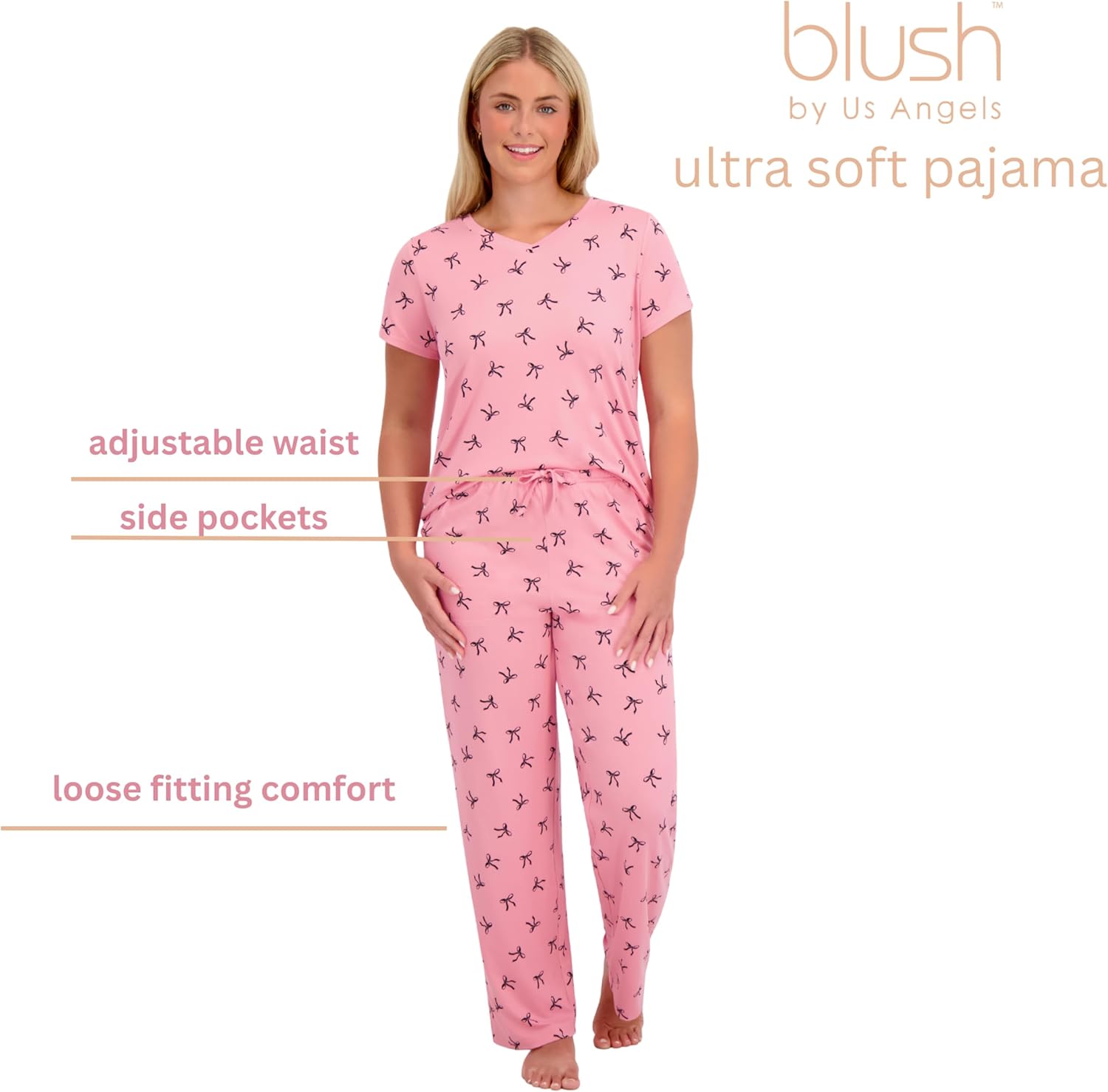 Blush by Us Angels Ultra Soft Women's Pajama Set, Breathable Light Stretchy, Ladies Lounge Set, 4-Piece PJ Set - Image 3