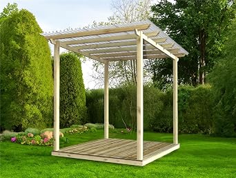 eDecks Discount Decking Kit With Pergola And Vistalux Roof Sheets - Pressure Treated Timber - 2.4m x 2.4m - No Handrails - Garden Timber Decking Kit for Patios, Outdoor Seating & Landscaping