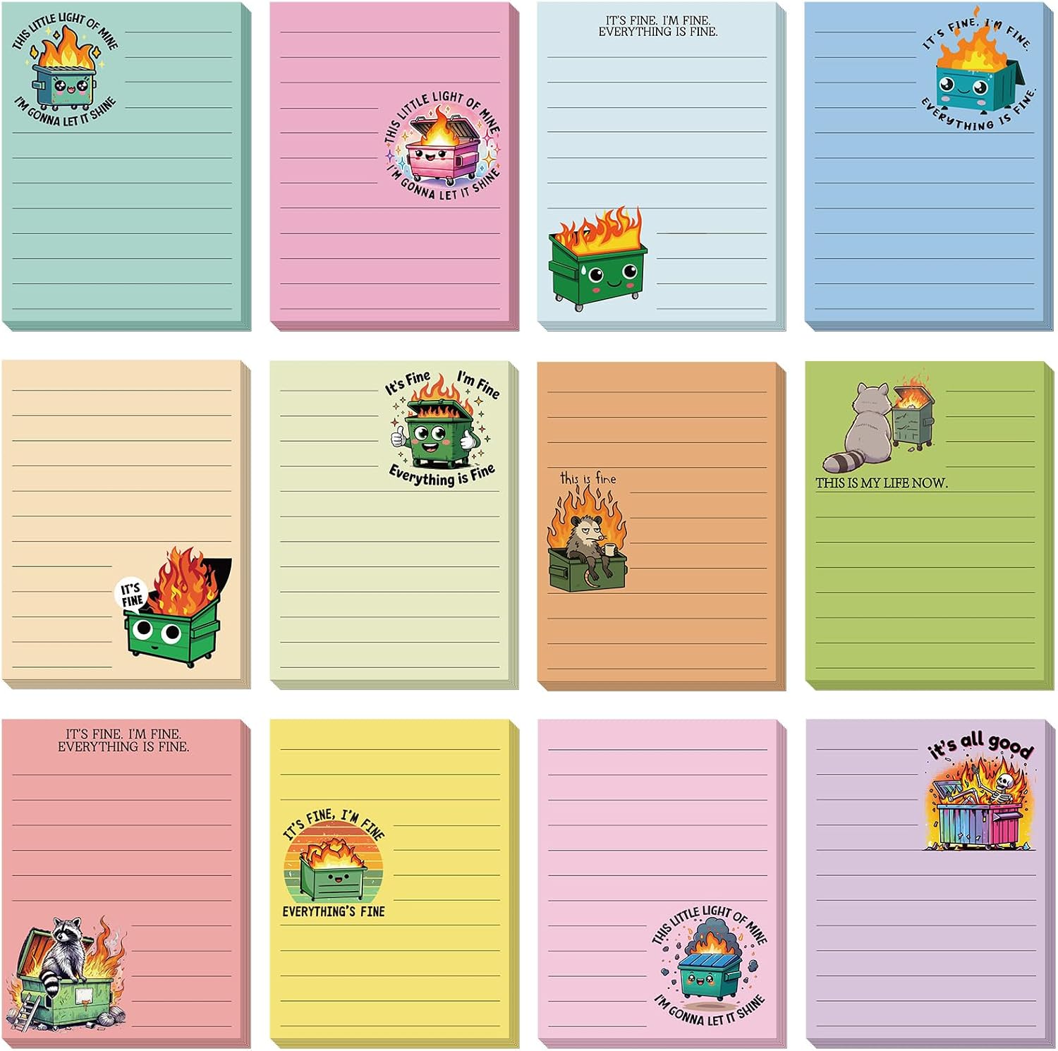 12 Pcs Funny Sticky Notes for Work, 4x3 Inches