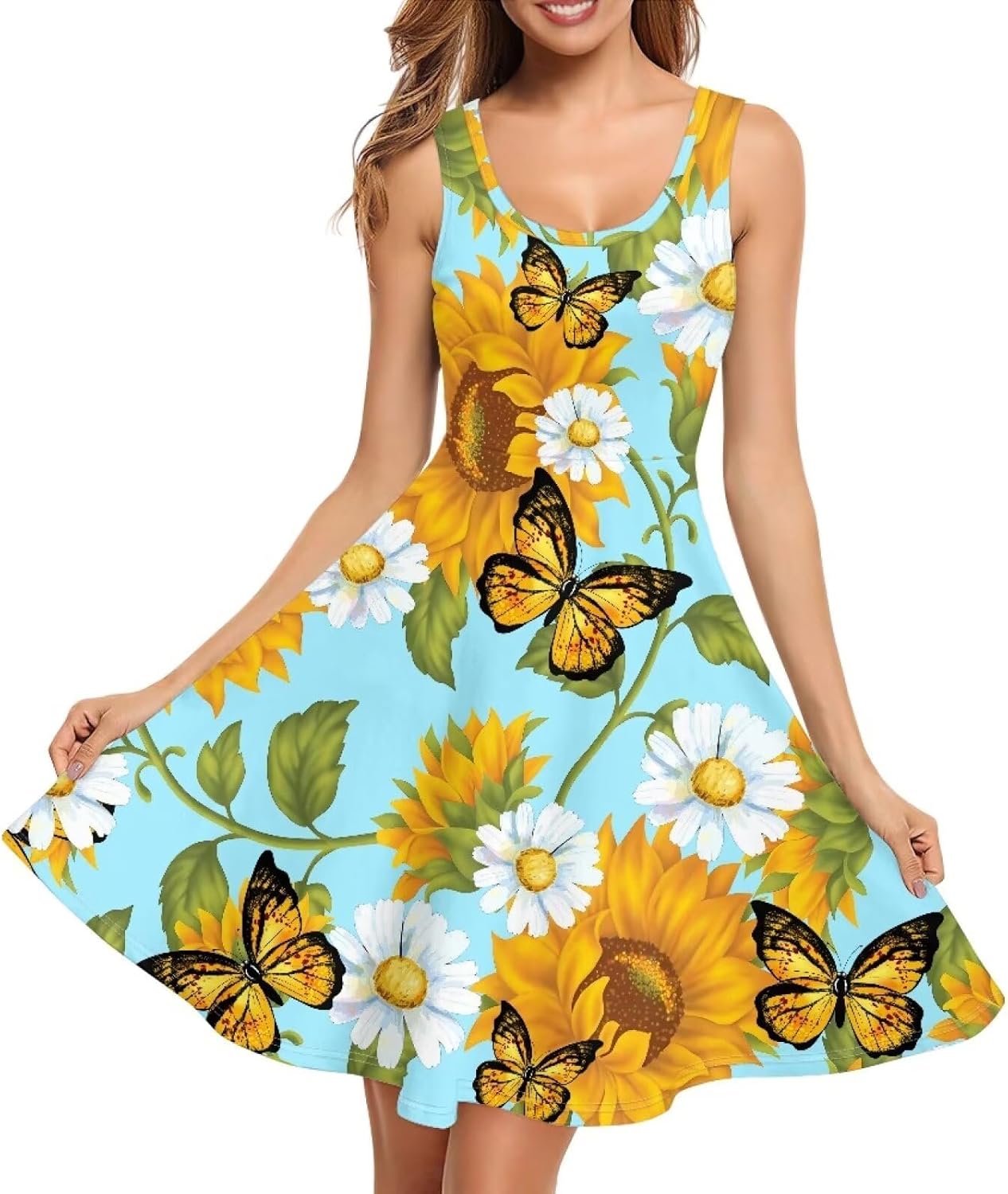 TOADDITDO Womens Summer Sleeveless Tank Dress with 2 Side Pockets XS-4XL Plus Size