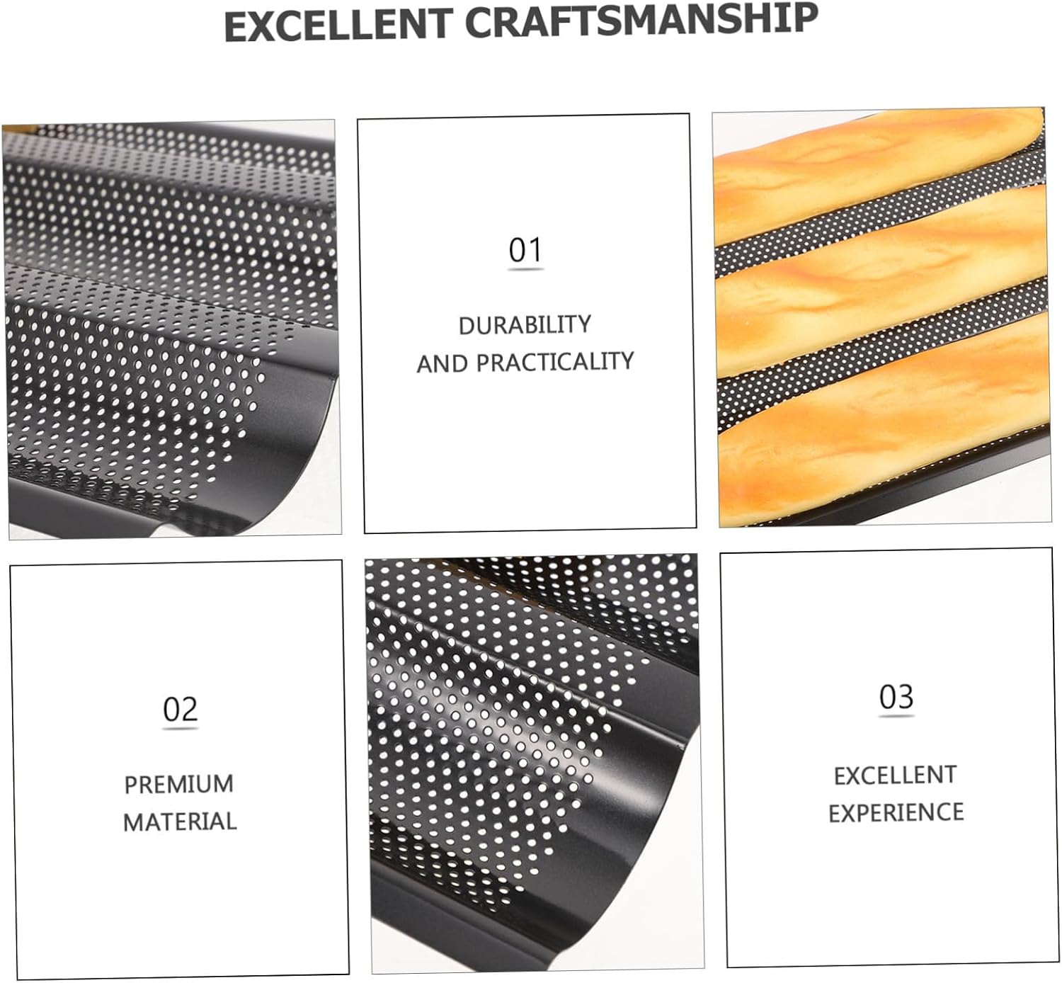 1pc Three-slot Baking Pan Non-stick Mold for Homemade French Bread Kitchen Baking Tool for Artisan