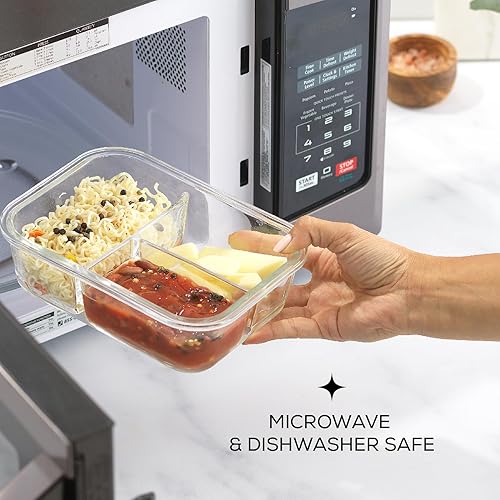 Miniatura 4 de JoyJolt Contenedores divididos para almacenamiento de alimentos con tapas herméticas. Paquete de 5 recipientes de vidrio para preparación de comidas