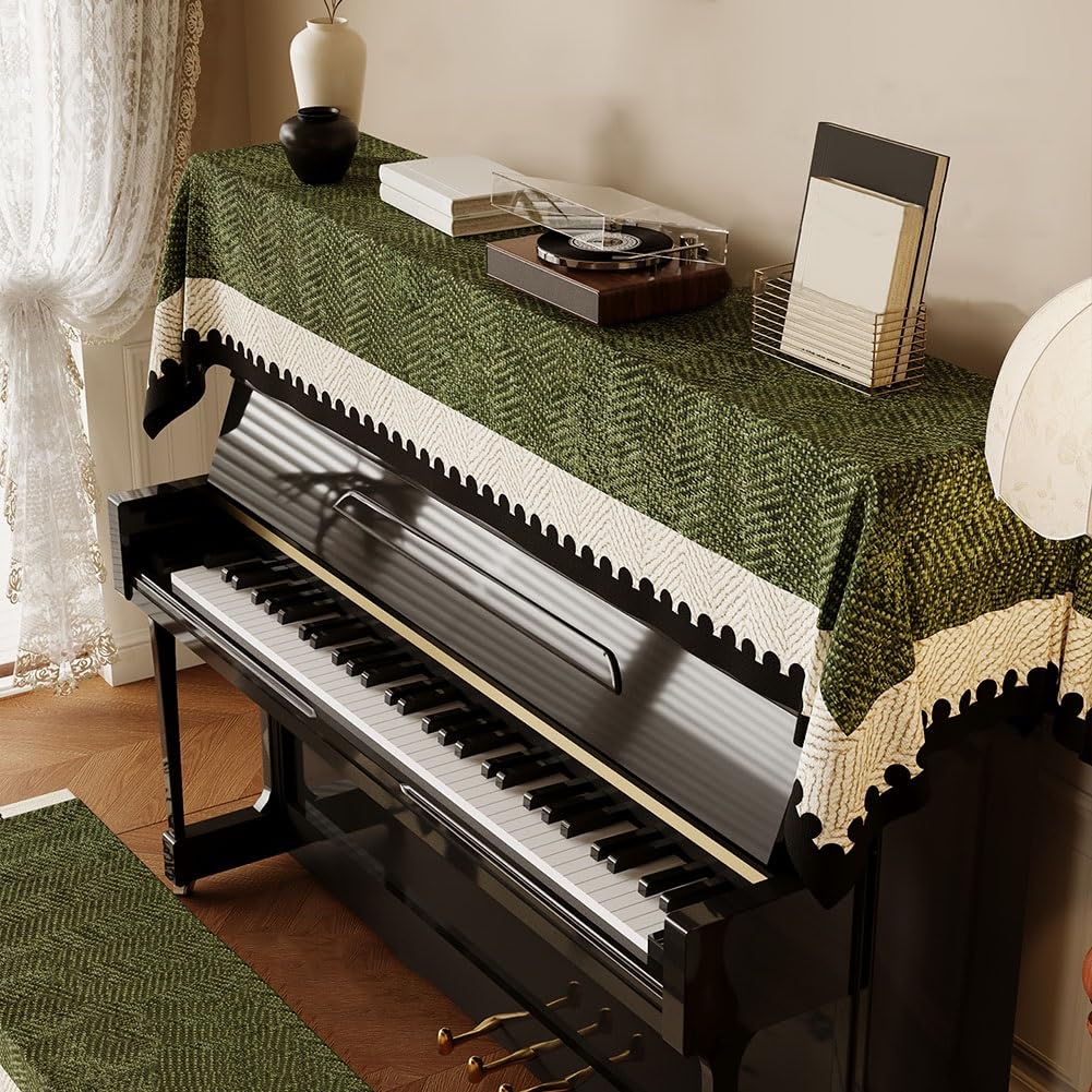 Copertura per pianoforte verticale verticale, tessuto misto cotone e lino, accessorio essenziale per proteggere e valorizzare i pianoforti, perfetta per uso domestico e professionale