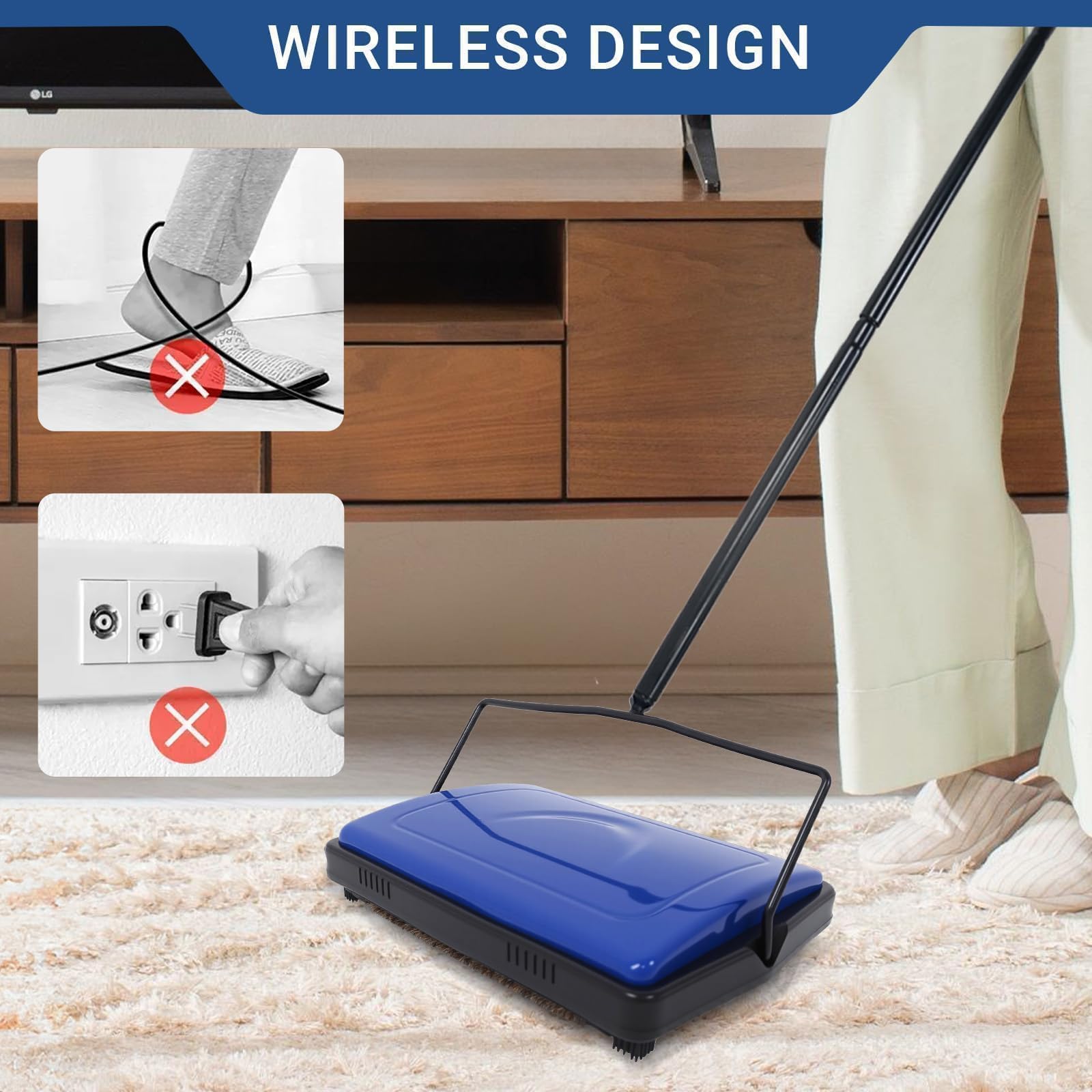 EZ SPARES - Escurridor de alfombras silencioso para Suelos con Cepillo de Trigo de Caballo y Gran Poder de Limpieza para el hogar, Oficina, Cocina, parquet