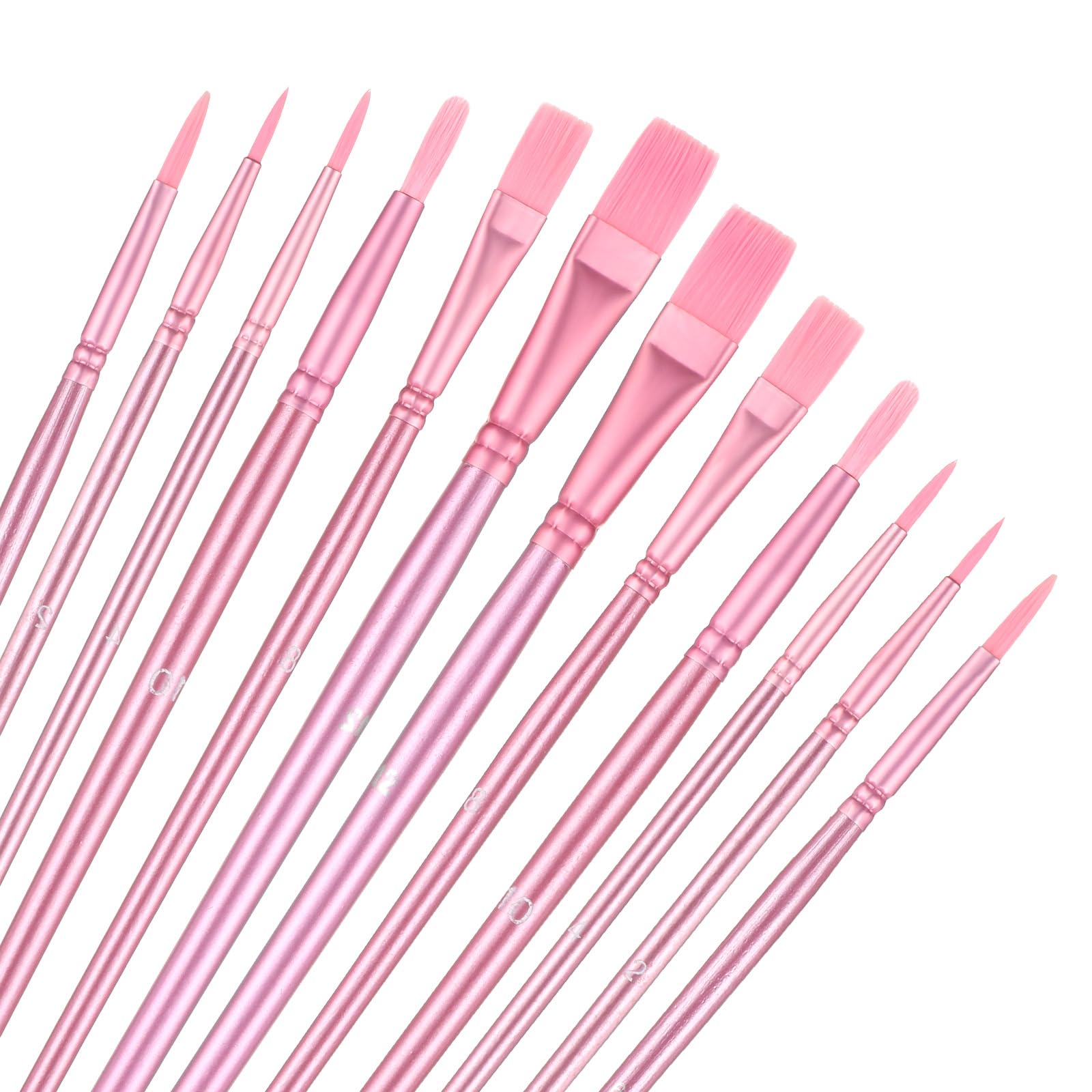 Acrylic Paint Brush Set - 12pcs Pink Paint Brushes Nylon Paintbrushes for Acrylic, Oil, Watercolor, and Face Painting