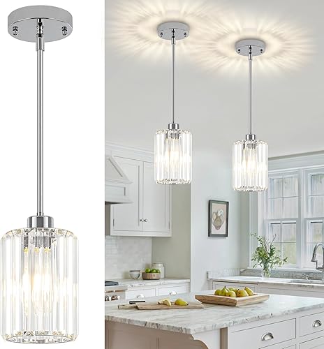 Miniatura 18 de Paquete de 2 Luces Colgantes para Isla de Cocina, Moderna Iluminación Colgante de Cristal Dorado, Accesorios de Luz Colgante de Cocina Mini