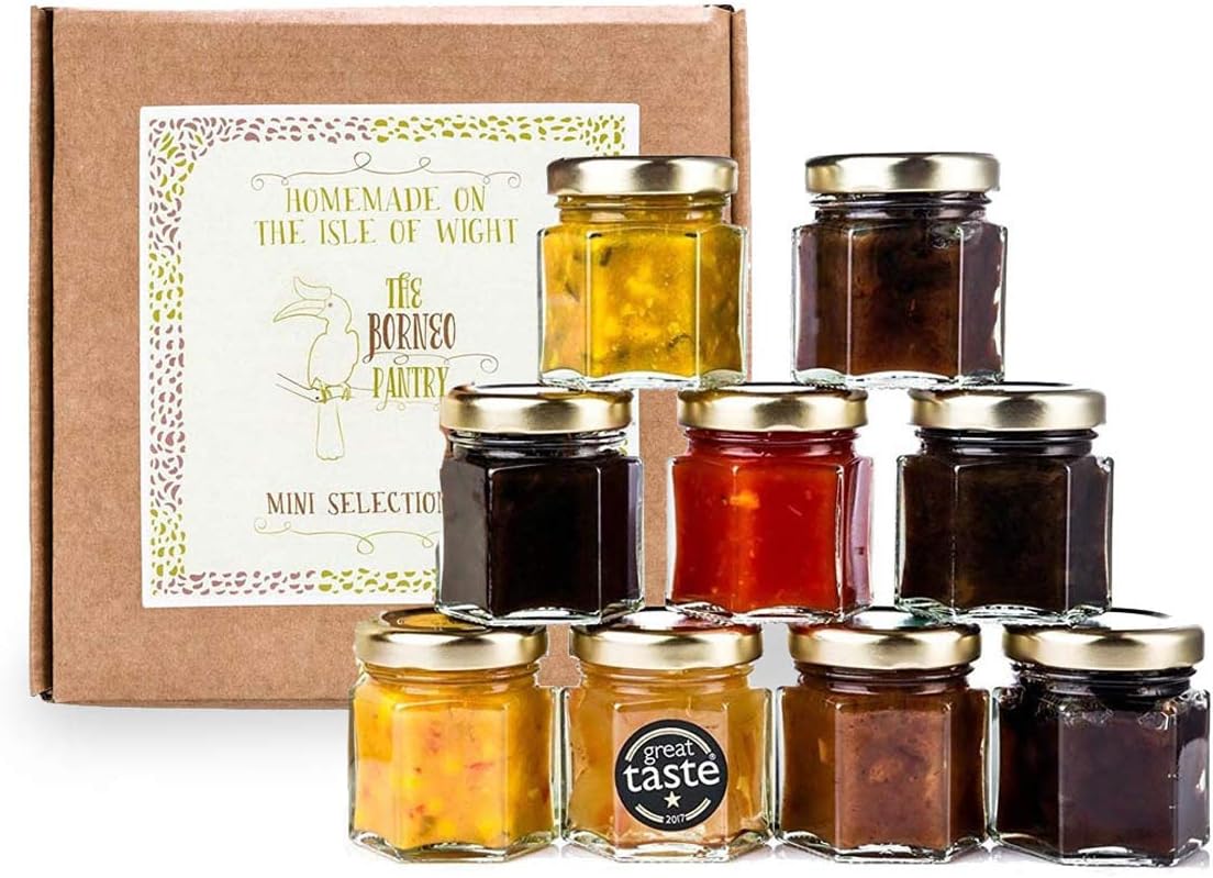 The Borneo Pantry Mini Chutney Set Selection Box 9 Flavours in 50g Glass Jars